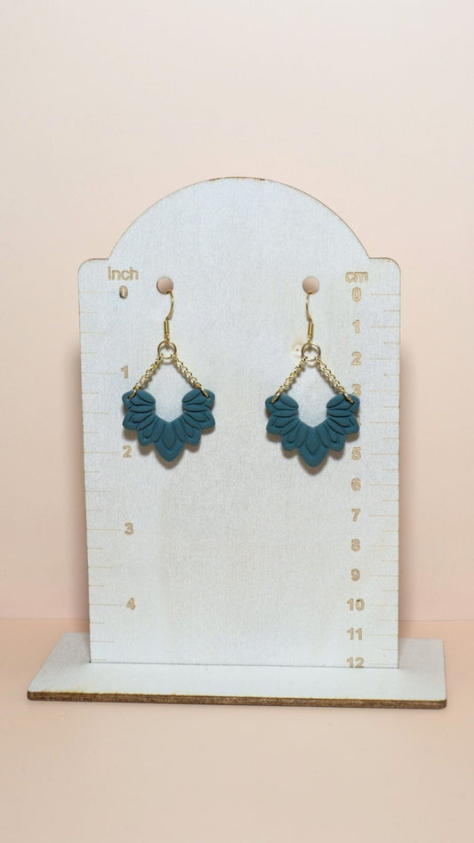 Handmade floral dangle with chains polymer clay earrings size guide showing scale and measurements – Autumn collection