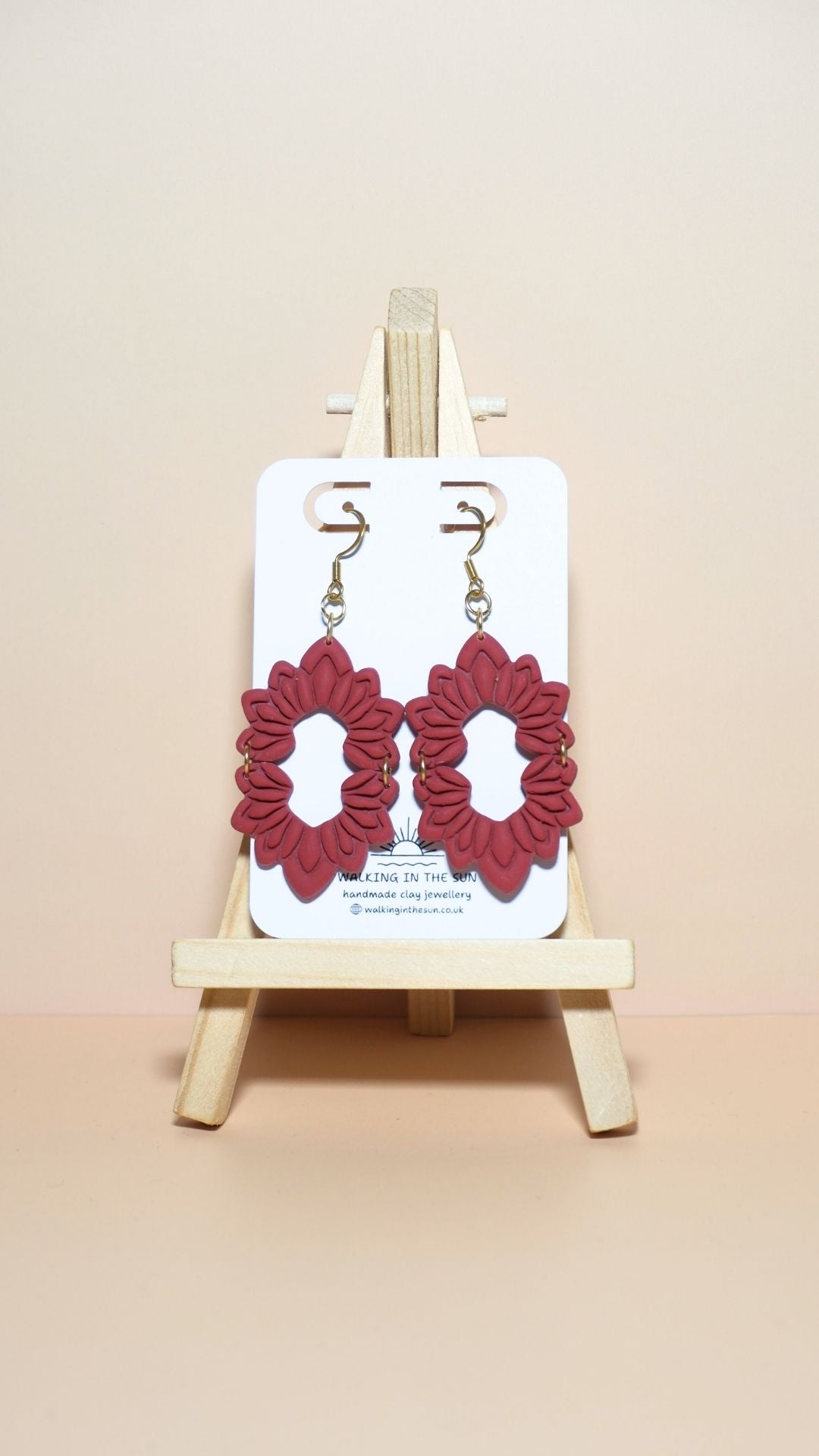 Handmade floral long dangle polymer clay earrings in strawberry red