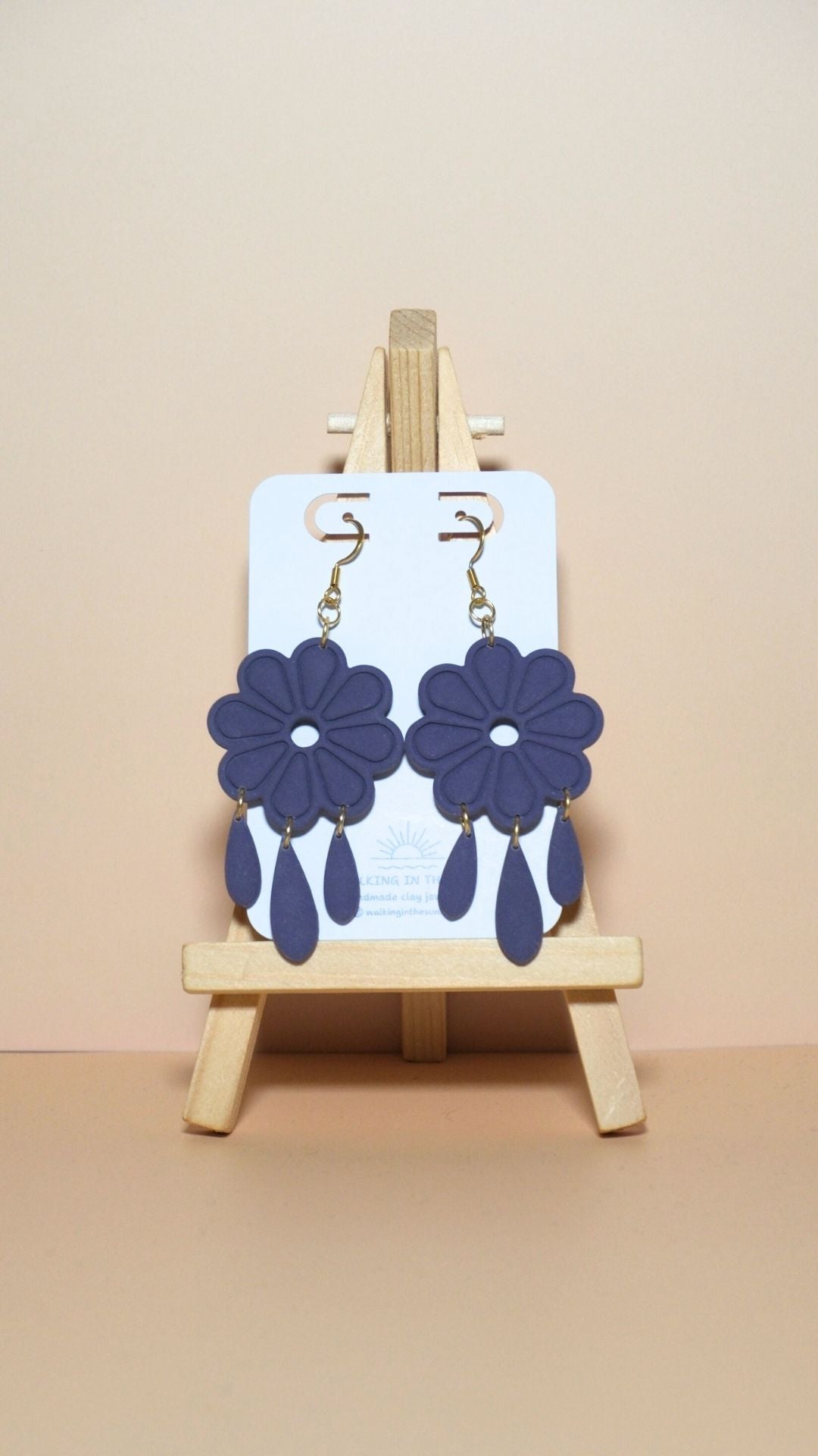 Handmade floral with dangles polymer clay earrings in plum purple