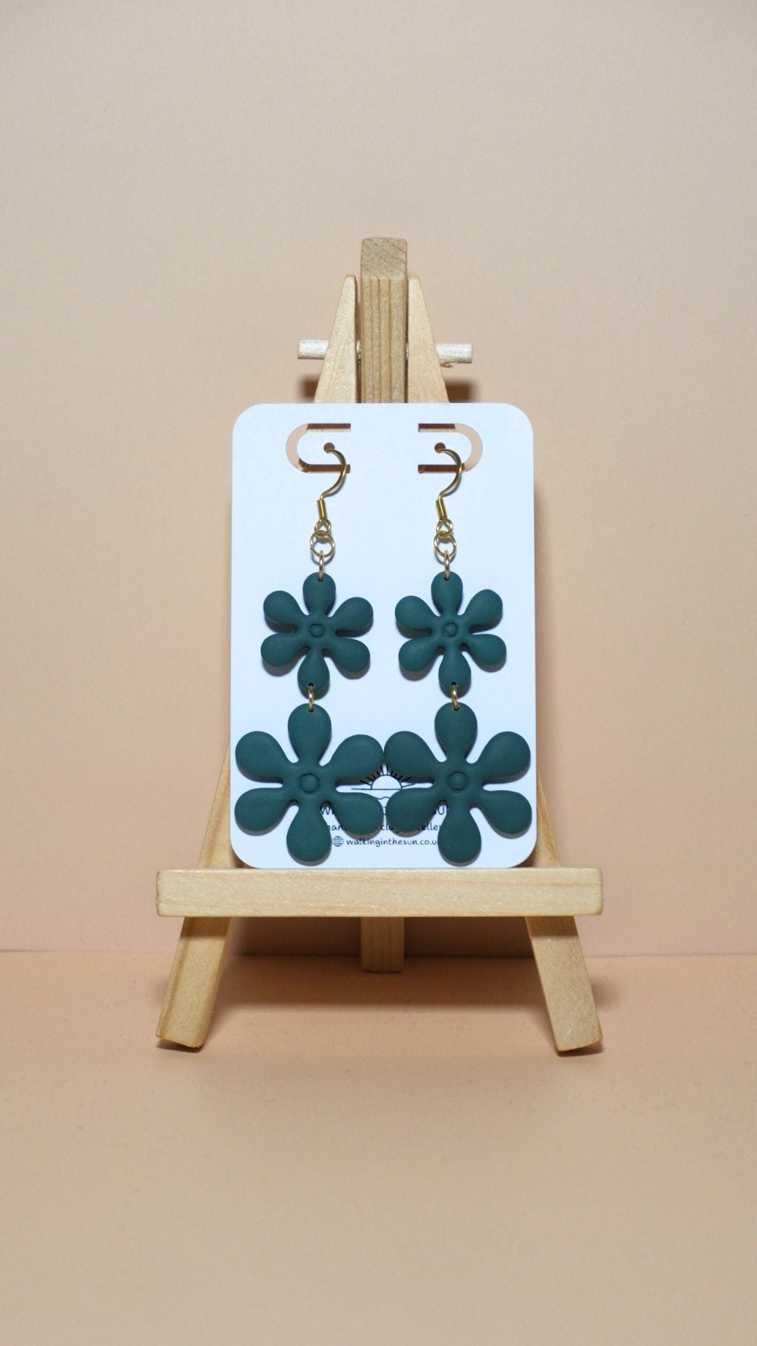 Handmade flower stack polymer clay earrings in forest green