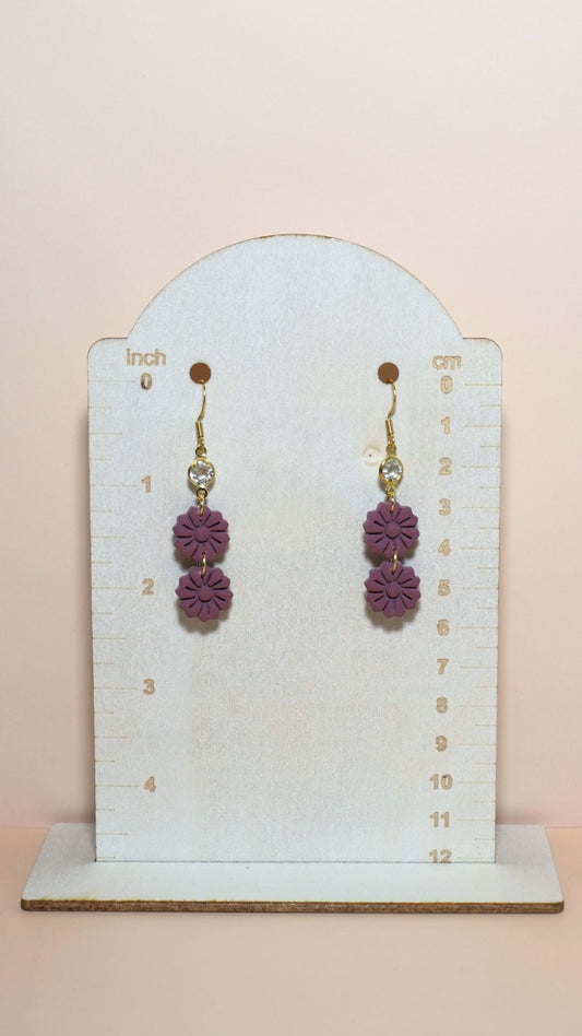 07 | The Winter Collection | Polymer Clay Earrings | Handmade | Floral Stack With Gem (Multiple Colours)