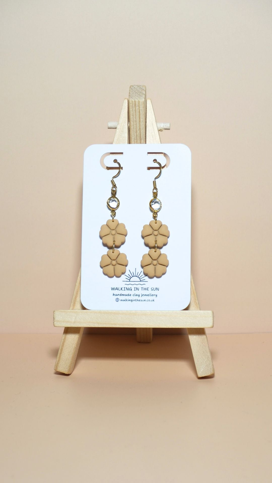 Handmade classic flower stack with gem polymer clay earrings in daffodil yellow
