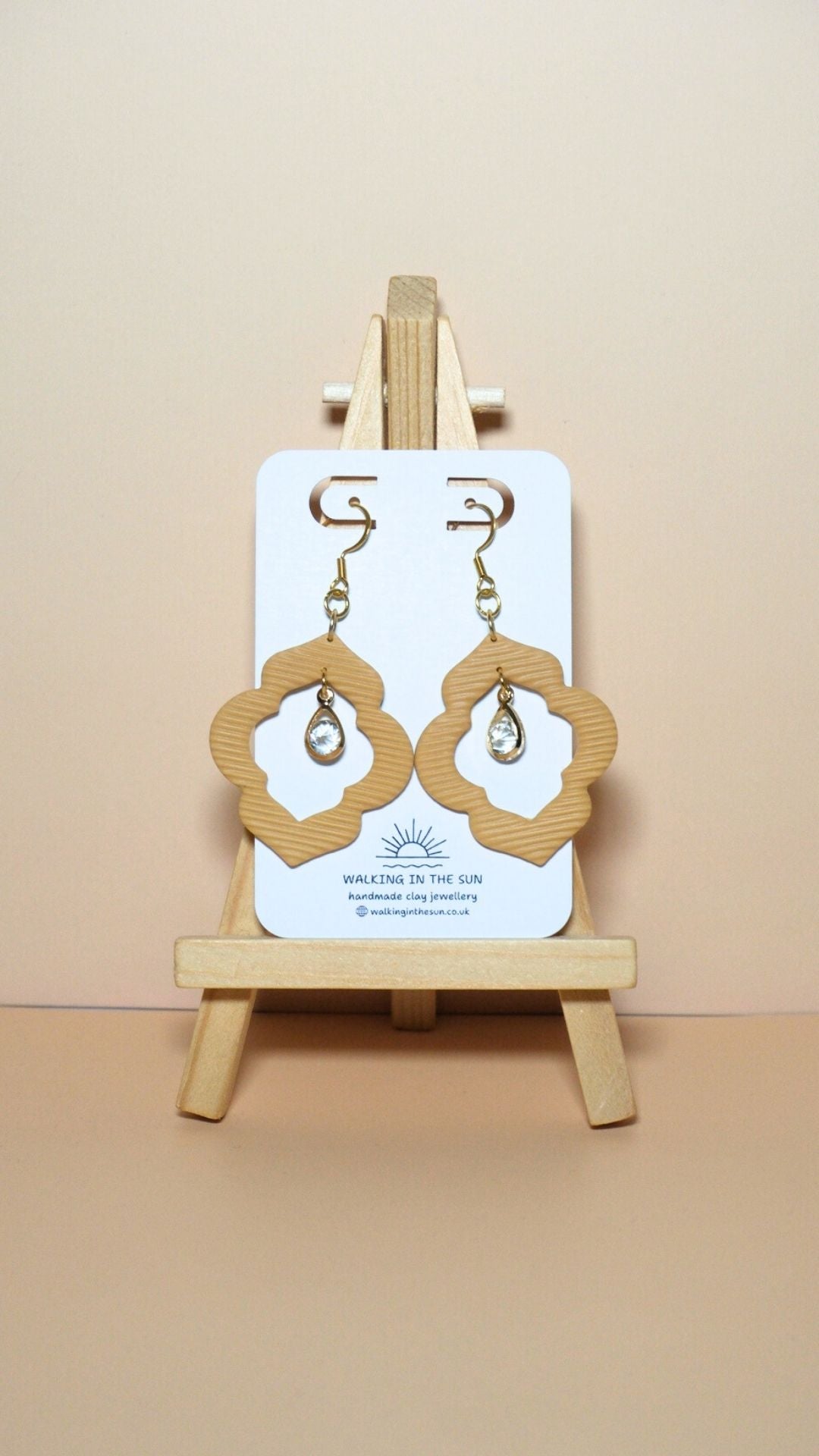 Handmade crystal drop frame polymer clay earrings in daffodil yellow