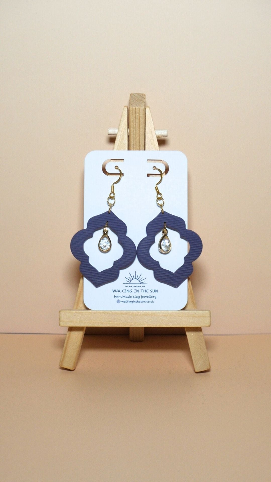 Handmade crystal drop frame polymer clay earrings in plum purple