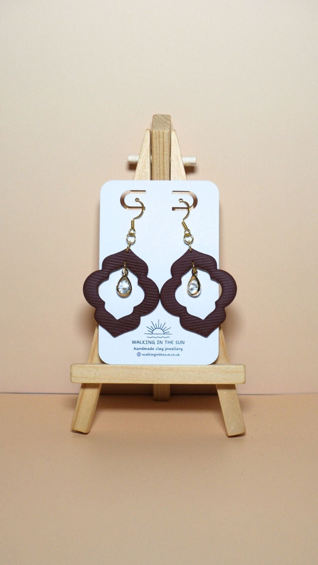 Handmade crystal drop frame polymer clay earrings in wine red