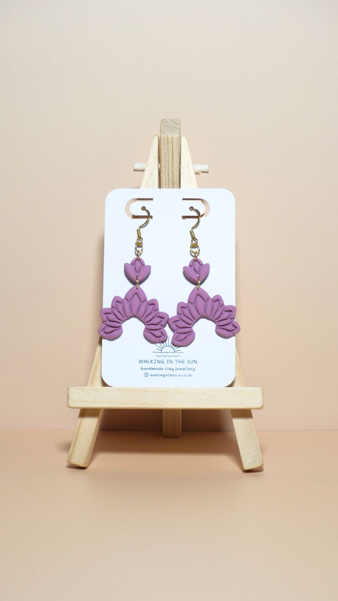 Handmade floral dangle polymer clay earrings in magnolia pink