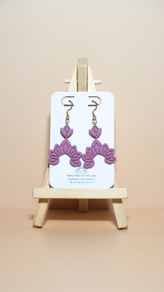 Handmade floral dangle polymer clay earrings in magnolia pink