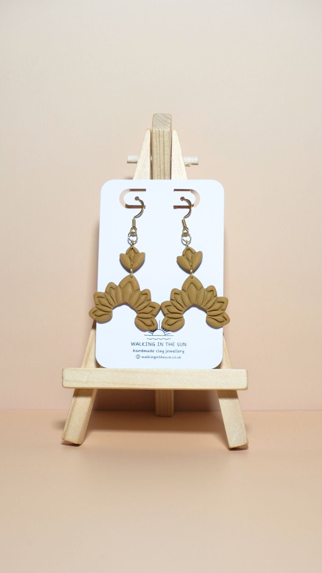 Handmade floral dangle polymer clay earrings in mustard yellow