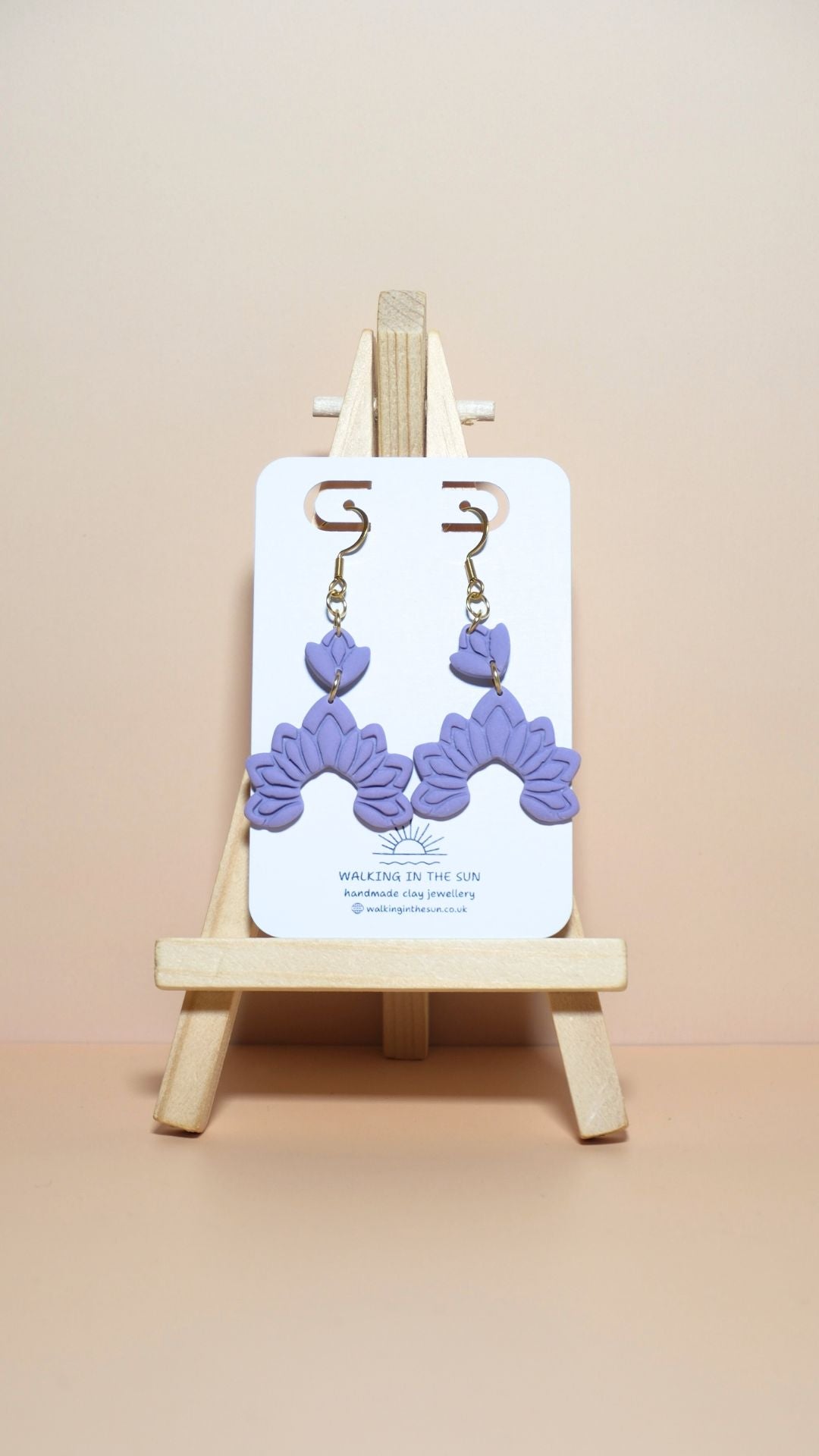Handmade floral dangle polymer clay earrings in orchid lilac