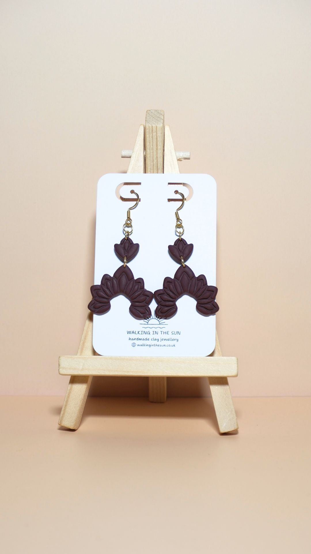 Handmade floral dangle polymer clay earrings in wine red