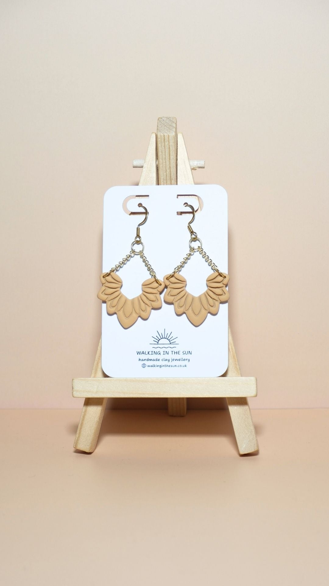 Handmade floral dangle with chains polymer clay earrings in daffodil yellow