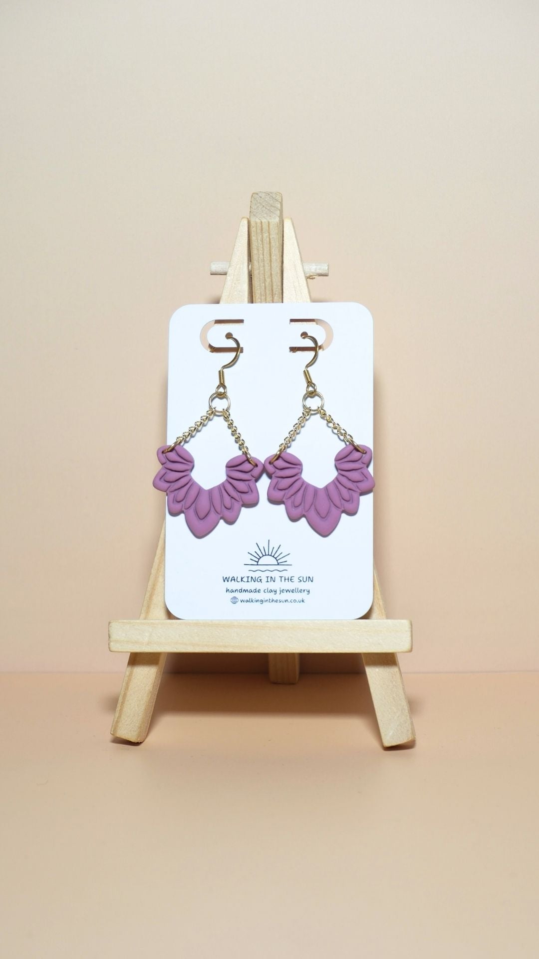 Handmade floral dangle with chains polymer clay earrings in magnolia pink