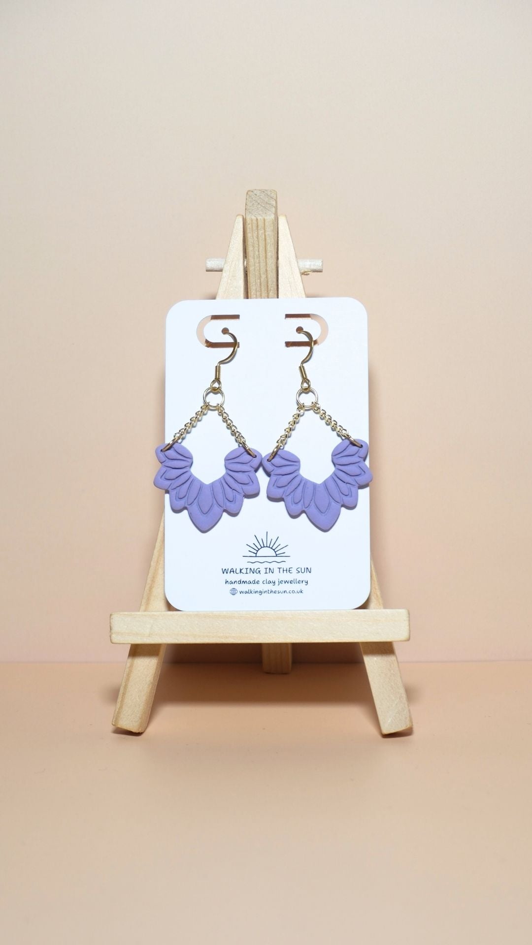 Handmade floral dangle with chains polymer clay earrings in orchid lilac