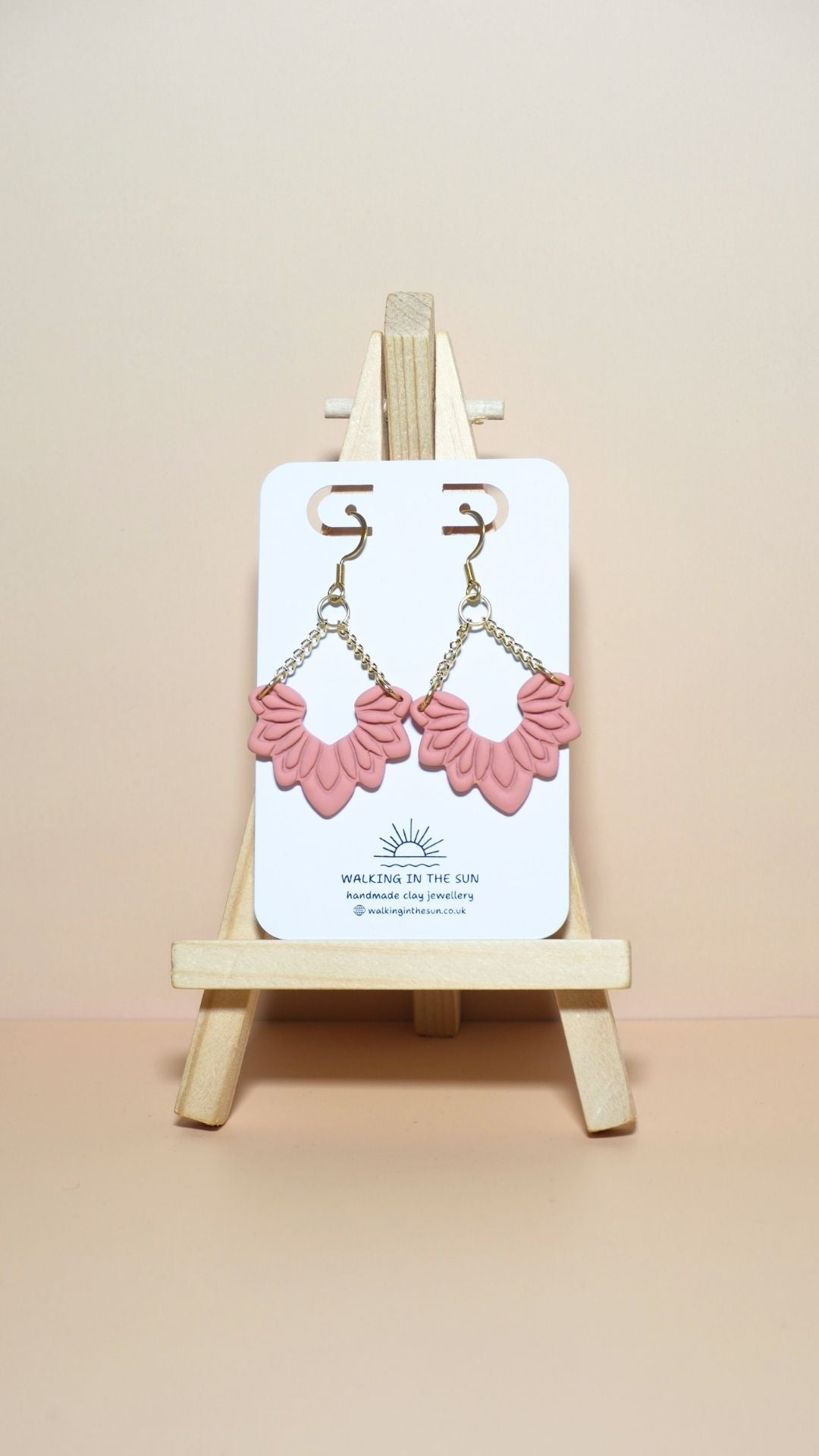 Handmade floral dangle with chains polymer clay earrings in peach orange