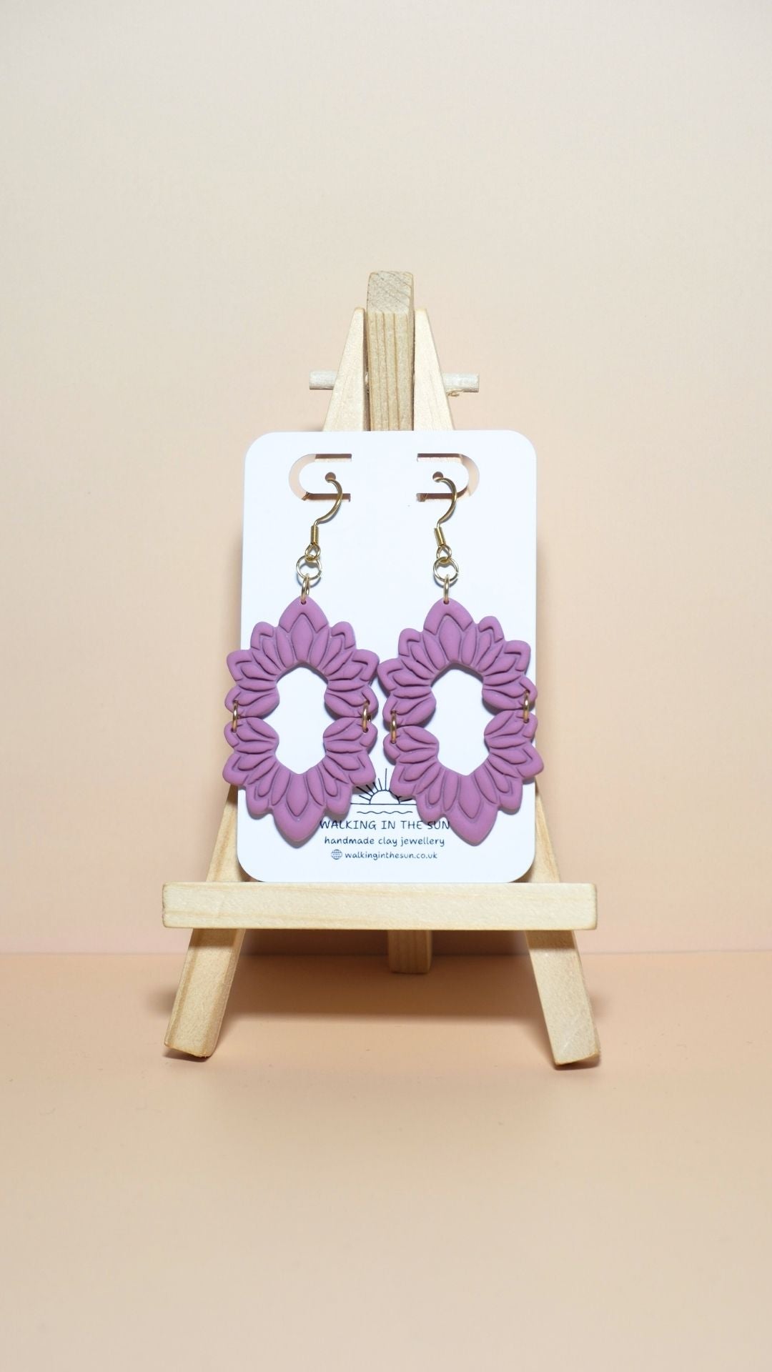 Handmade floral long dangle polymer clay earrings in magnolia pink