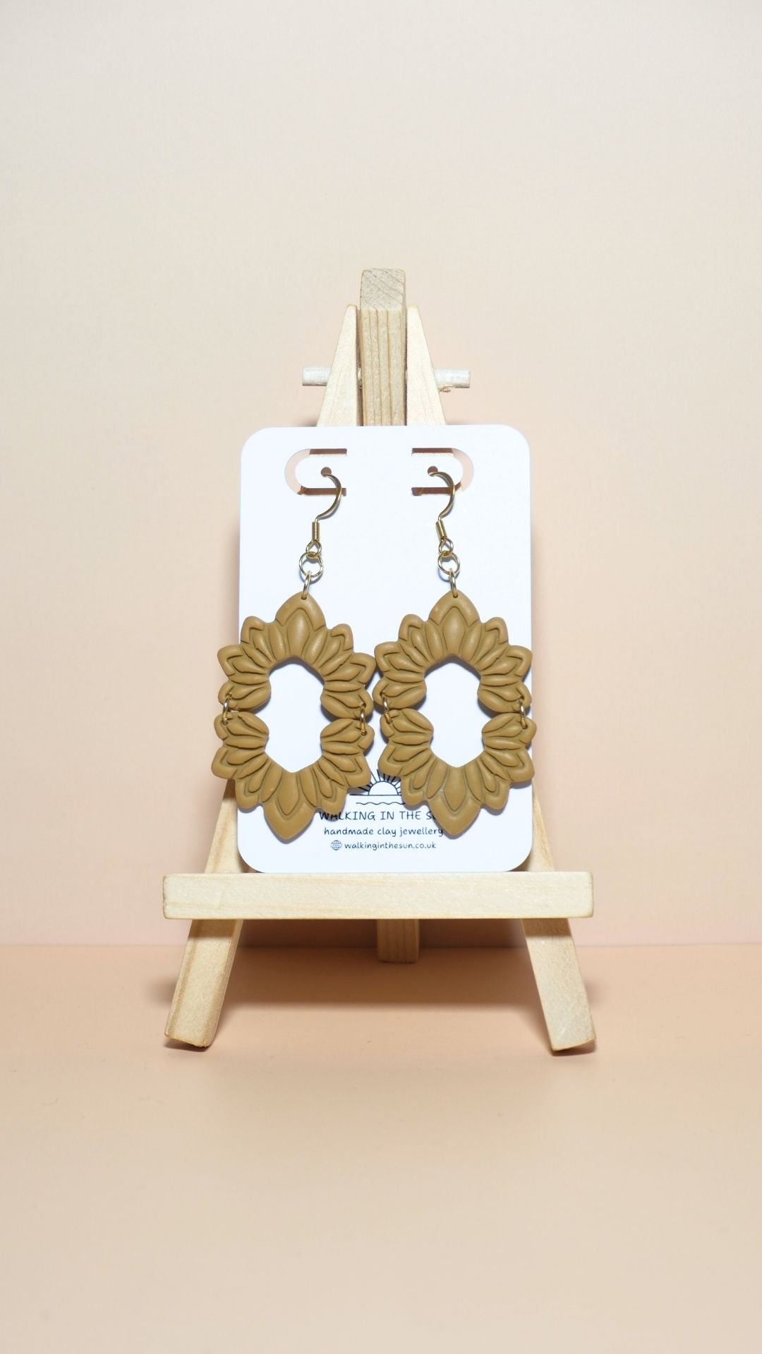 Handmade floral long dangle polymer clay earrings in mustard yellow