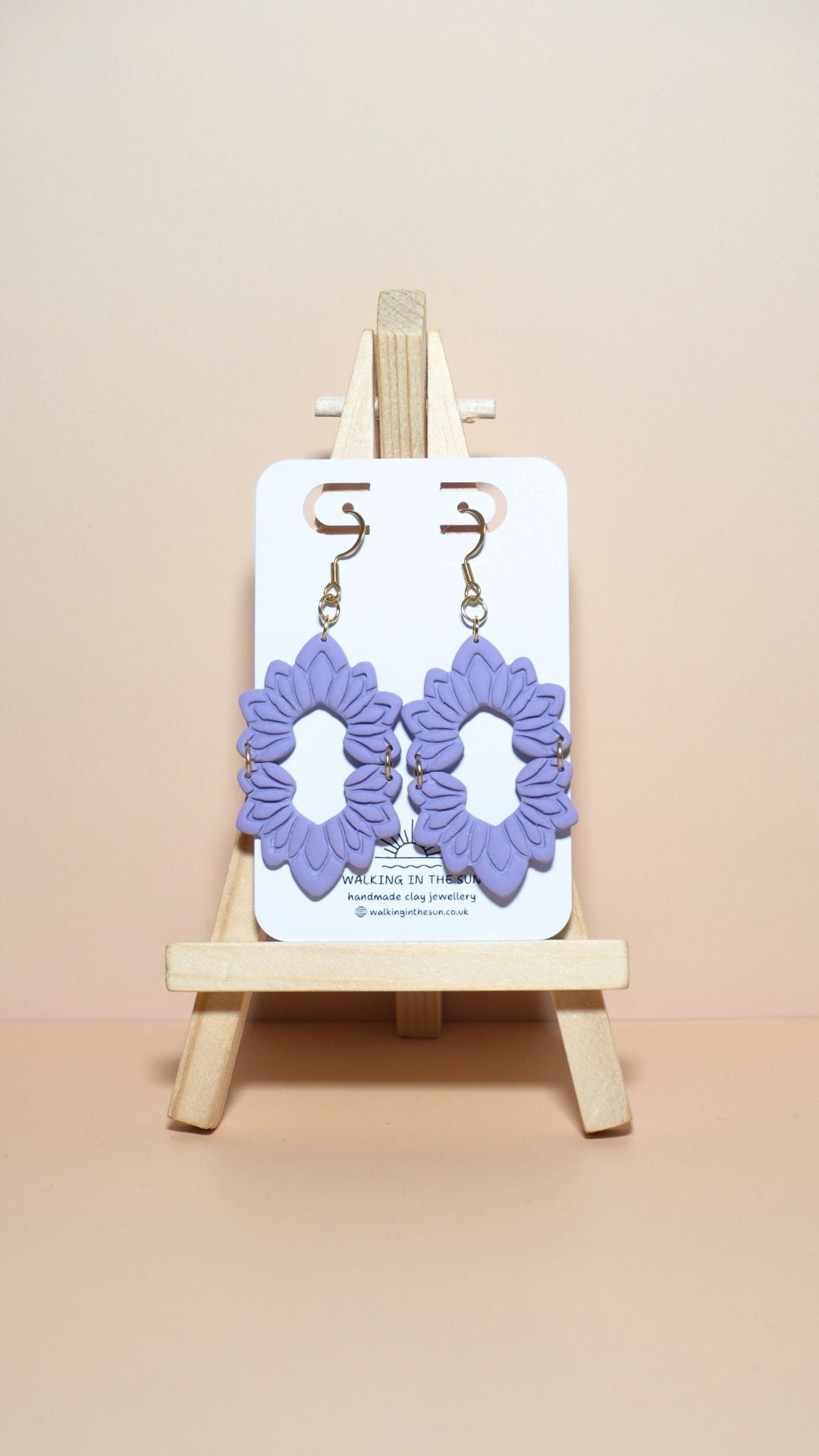 Handmade floral long dangle polymer clay earrings in orchid lilac