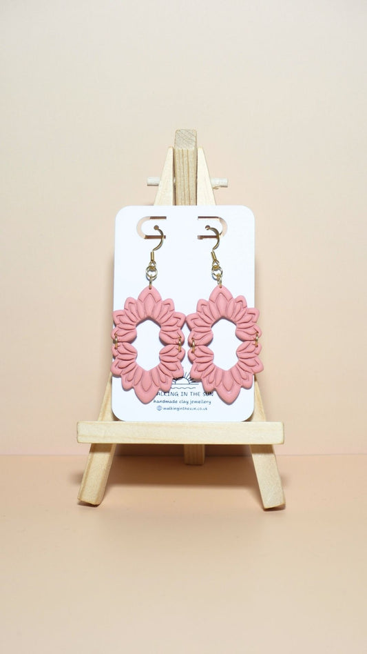 Handmade floral long dangle polymer clay earrings in peach orange