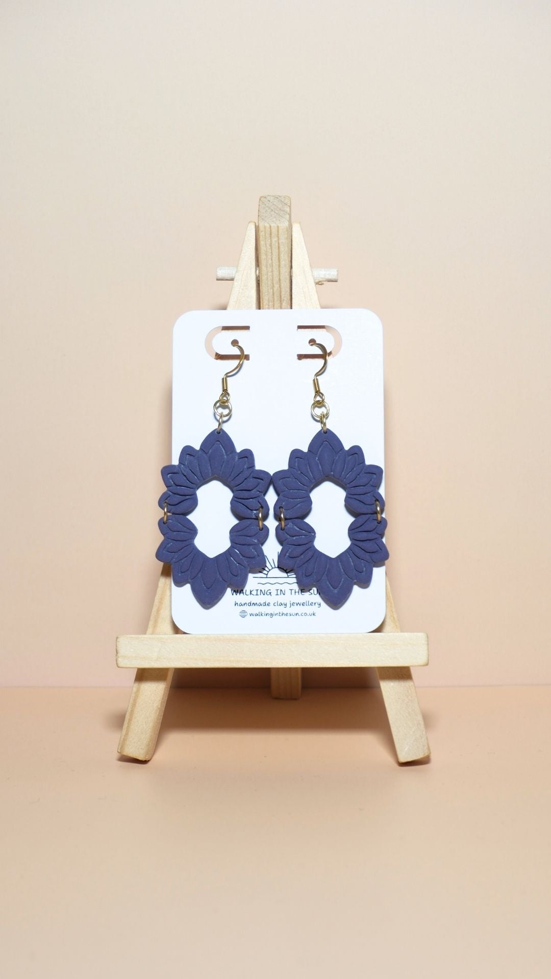 Handmade floral long dangle polymer clay earrings in plum purple