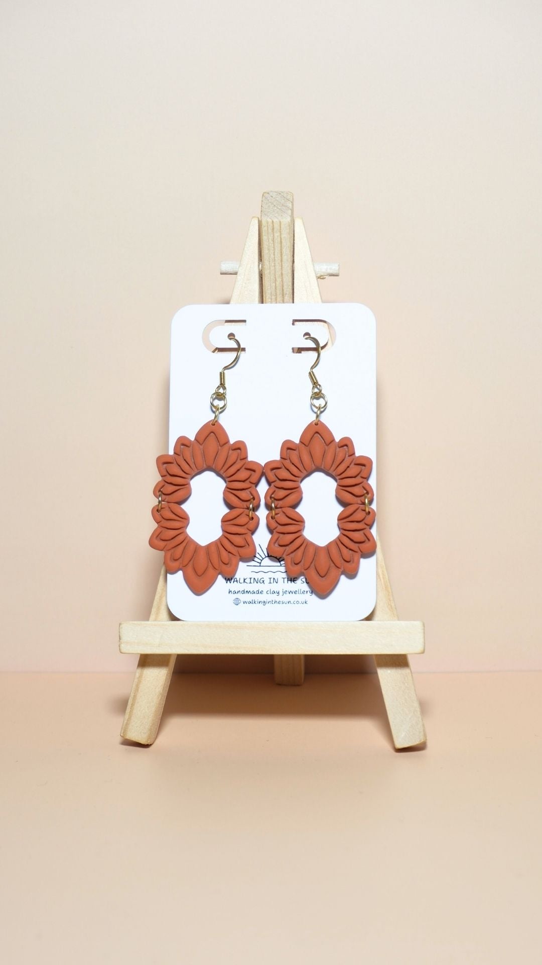 Handmade floral long dangle polymer clay earrings in sunny orange