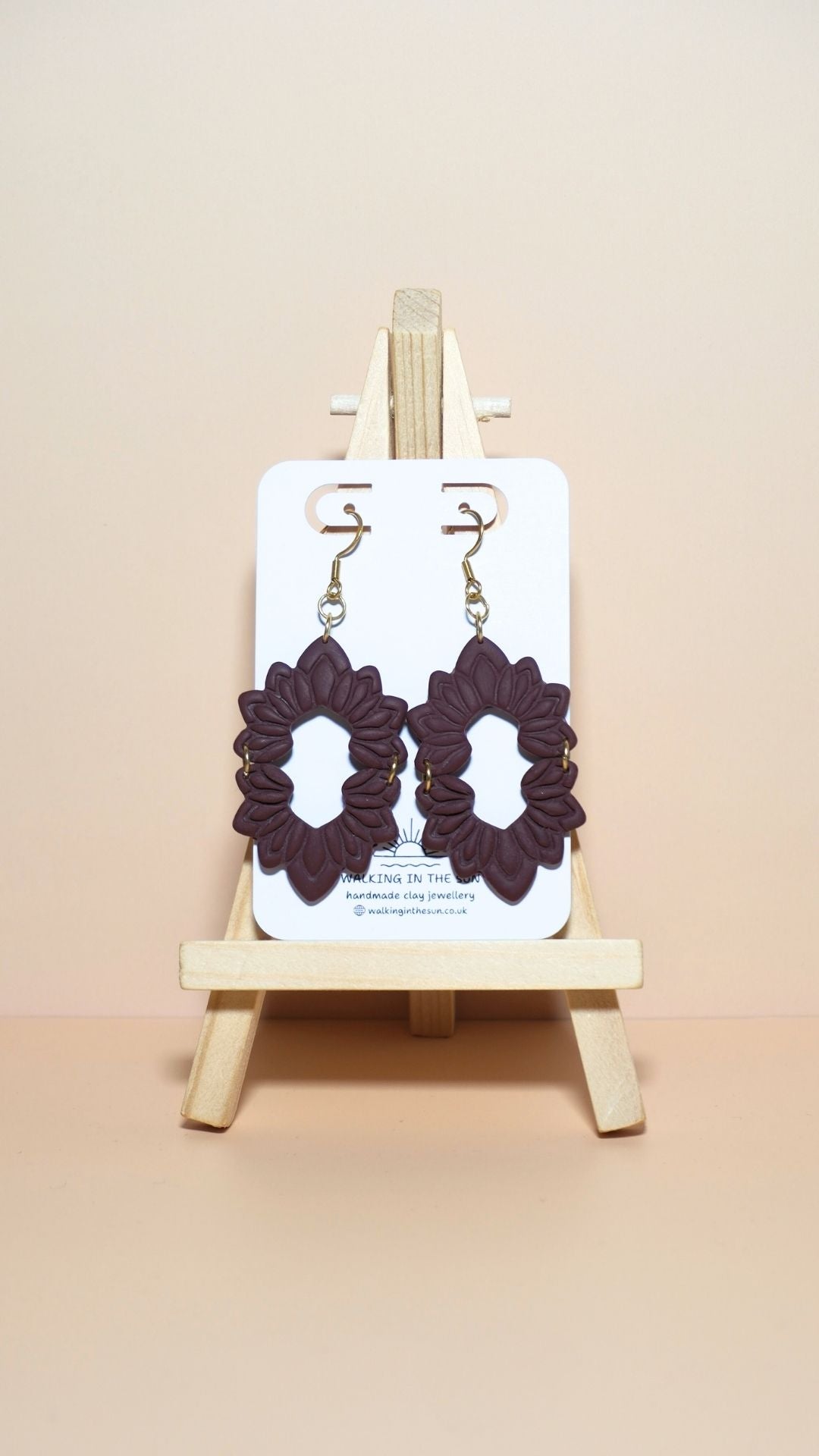 Handmade floral long dangle polymer clay earrings in wine red