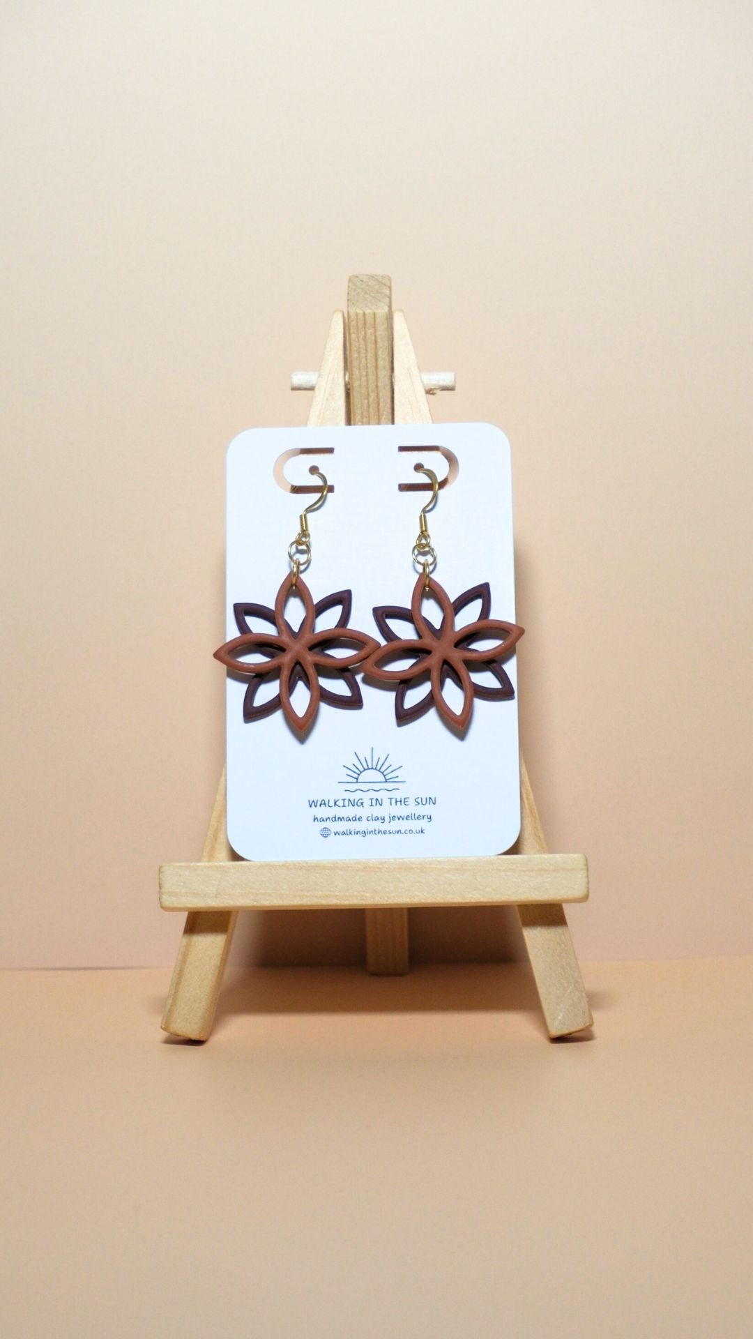 Handmade floral overlap polymer clay earrings in burnt orange and wine red