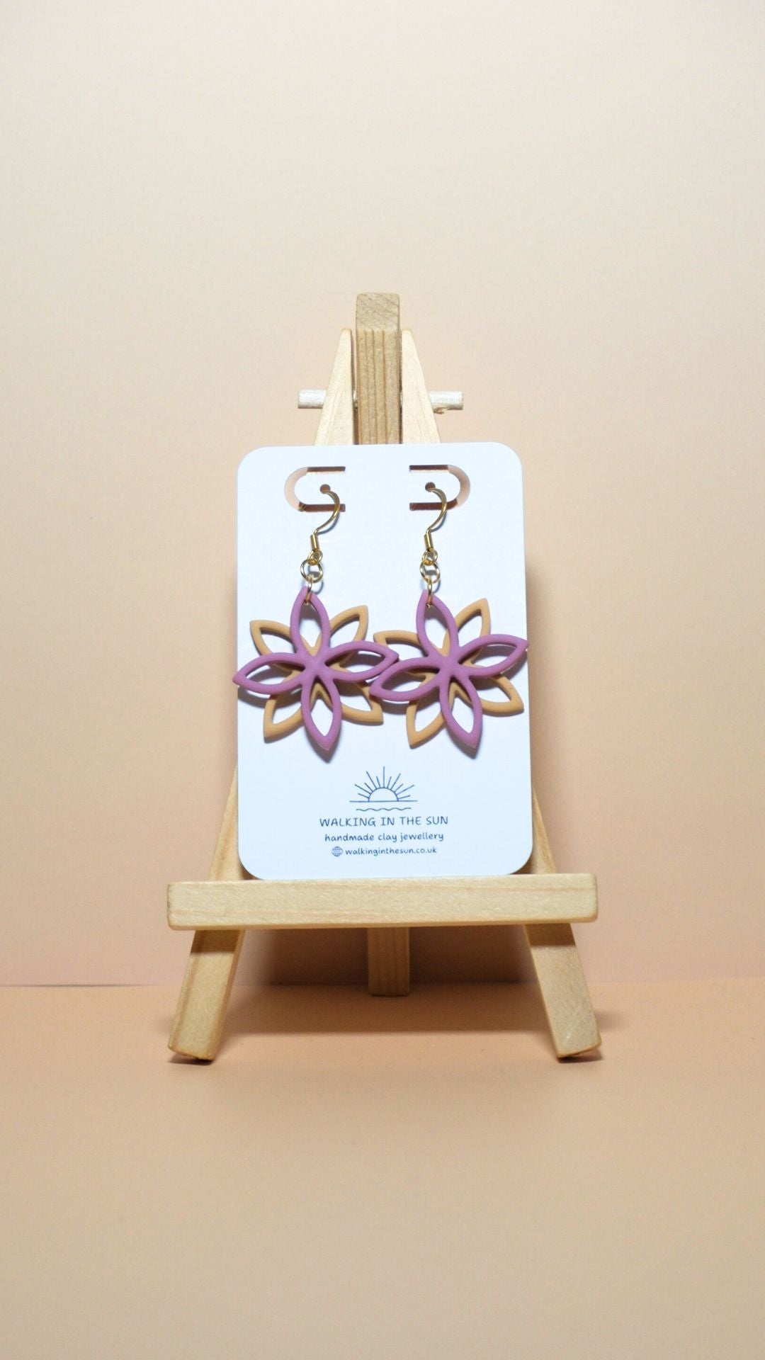 Handmade floral overlap polymer clay earrings in magnolia pink and daffodil yellow