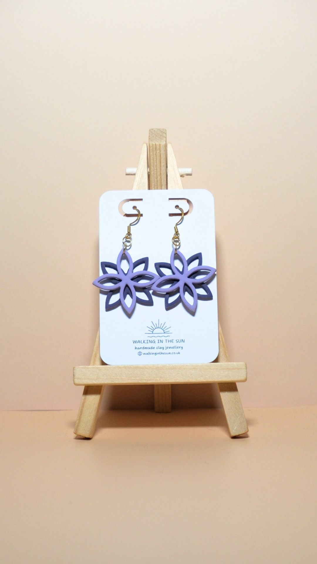 Handmade floral overlap polymer clay earrings in orchid lilac and plum purple