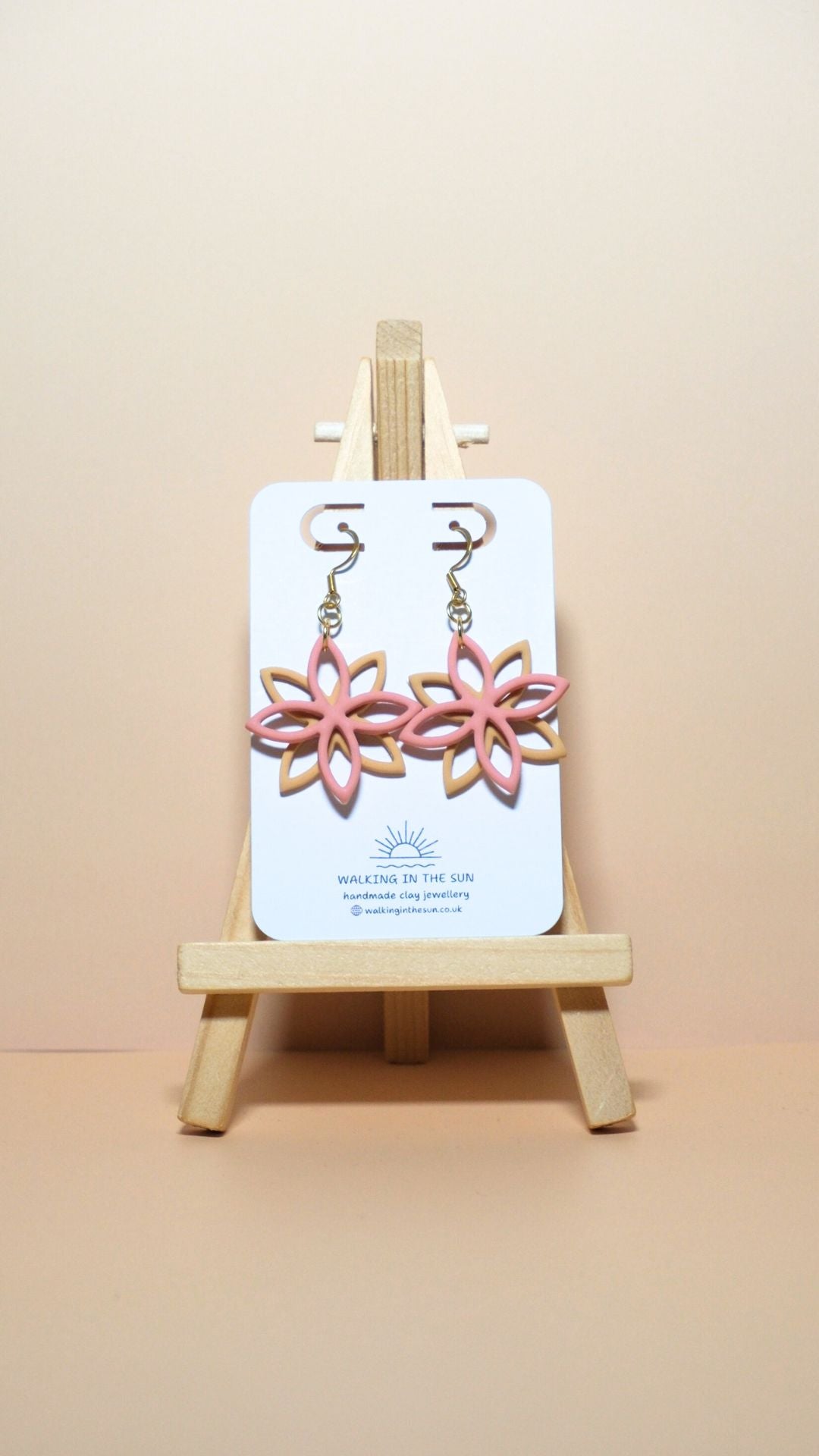 Handmade floral overlap polymer clay earrings in peach orange and daffodil yellow