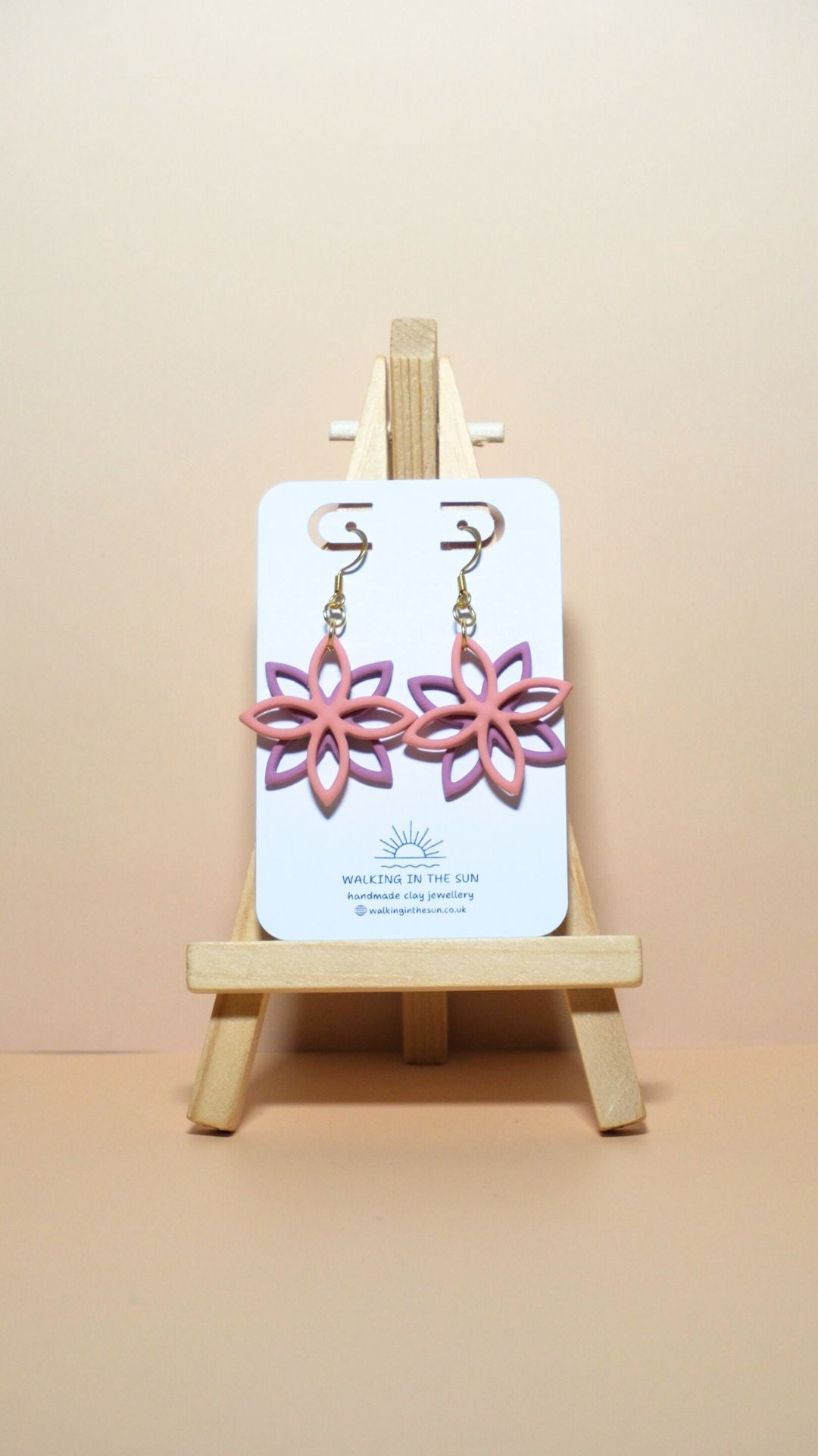 Handmade floral overlap polymer clay earrings in peach orange and magnolia pink