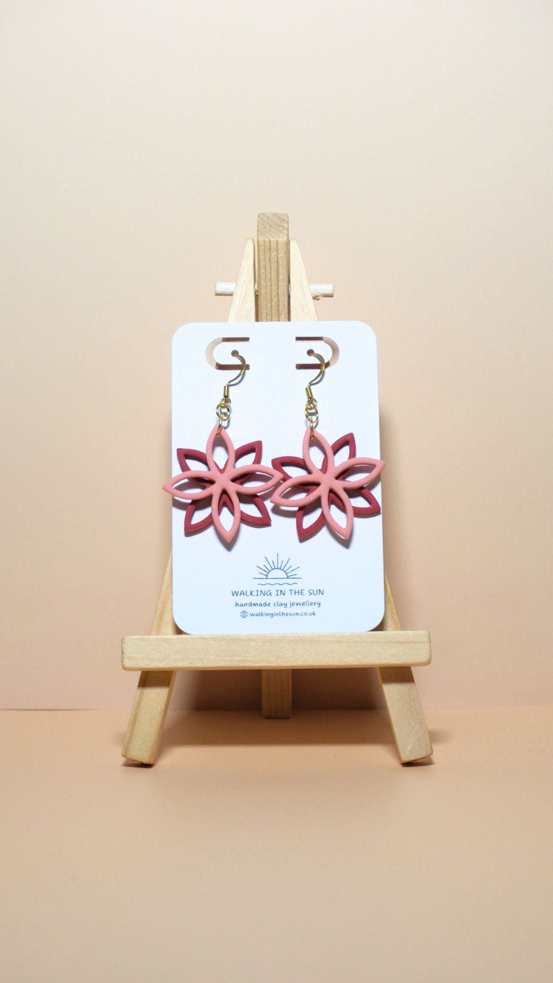 Handmade floral overlap polymer clay earrings in peach orange and strawberry red