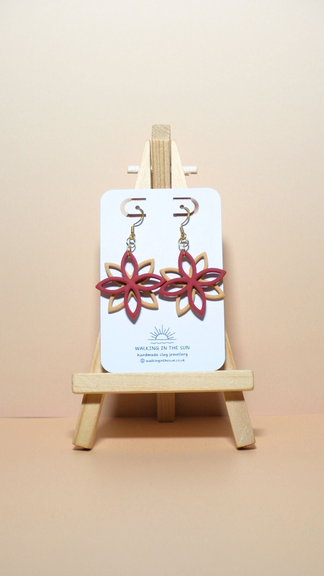Handmade floral overlap polymer clay earrings in strawberry red and daffodil yellow