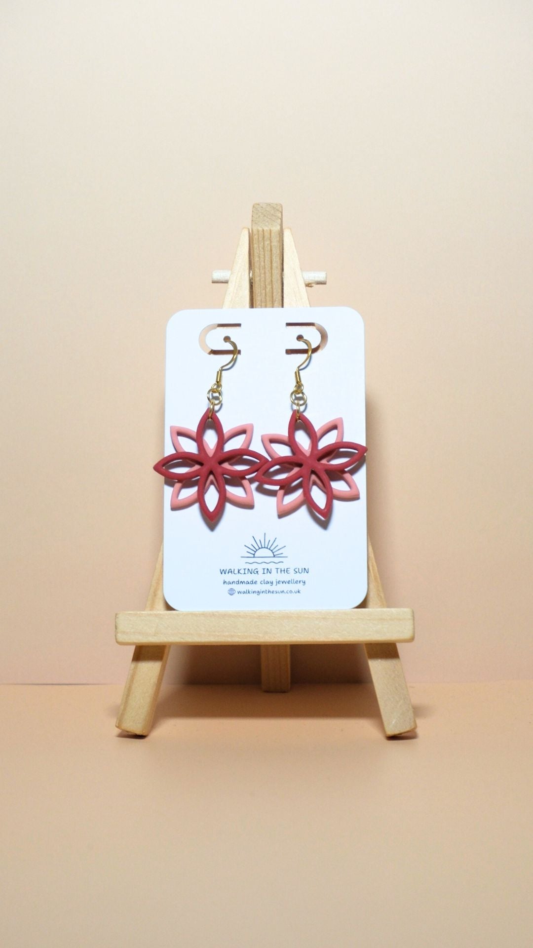Handmade floral overlap polymer clay earrings in strawberry red and peach orange
