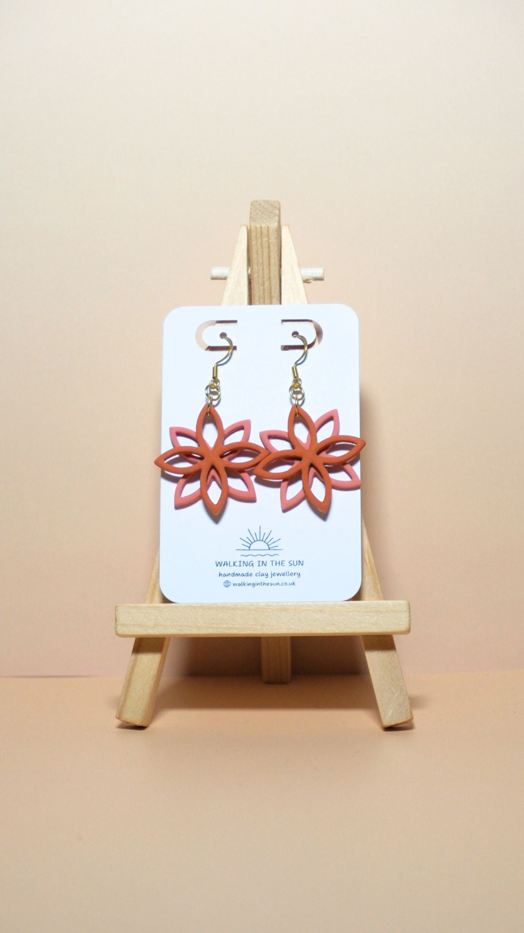 Handmade floral overlap polymer clay earrings in sunny orange and coral pink