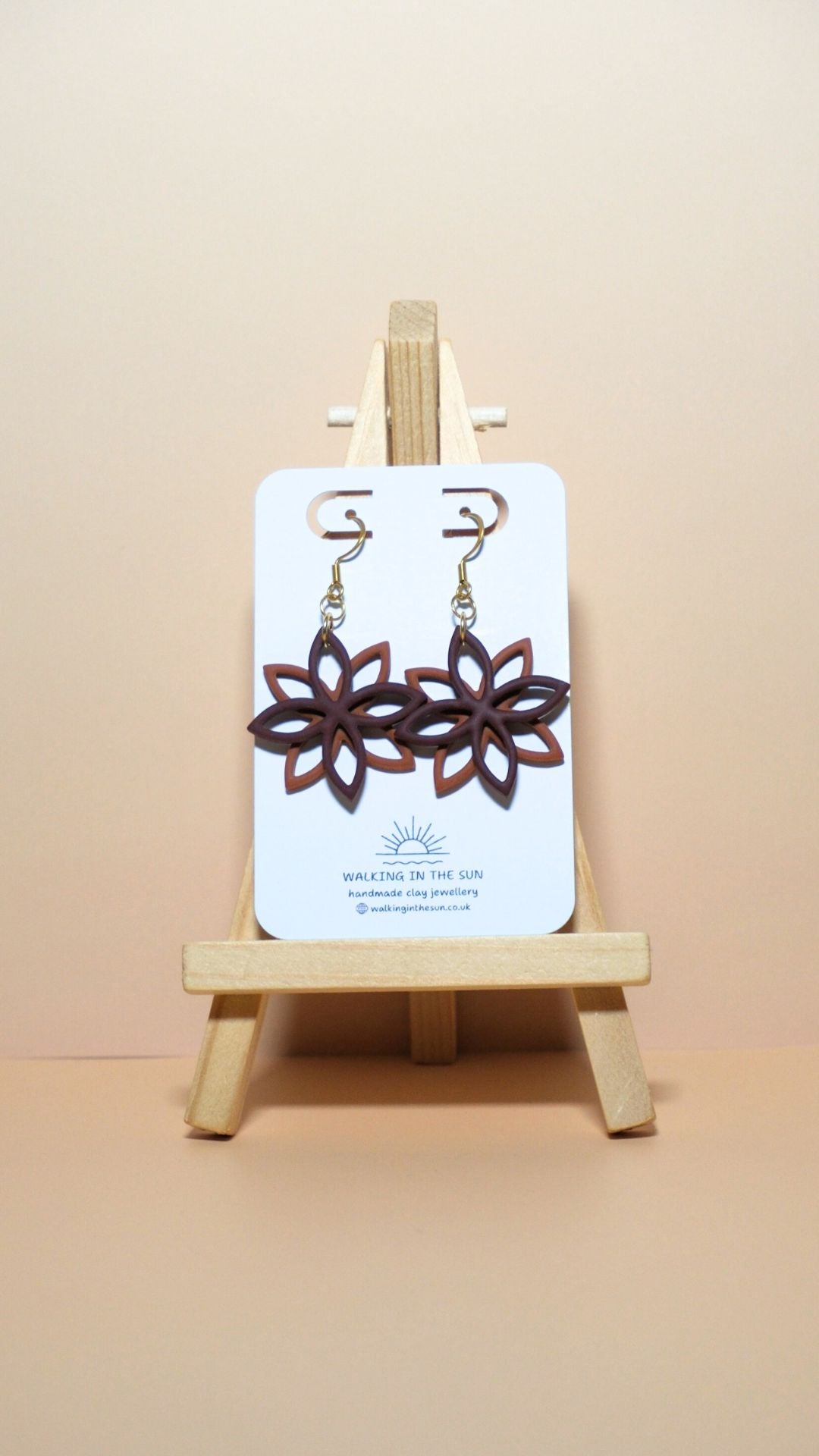 Handmade floral overlap polymer clay earrings in wine red and burnt orange