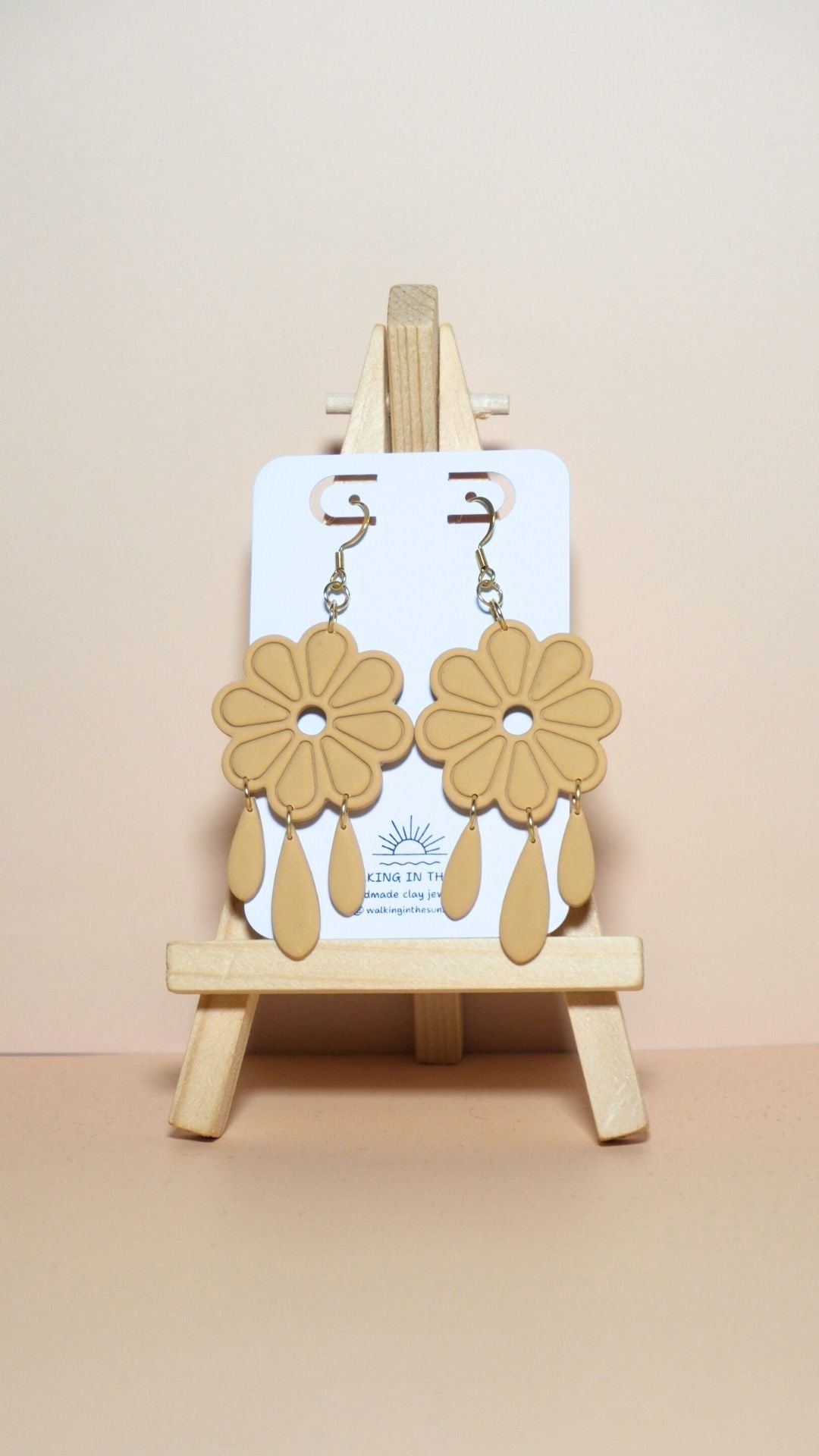 Handmade floral with dangles polymer clay earrings in daffodil yellow