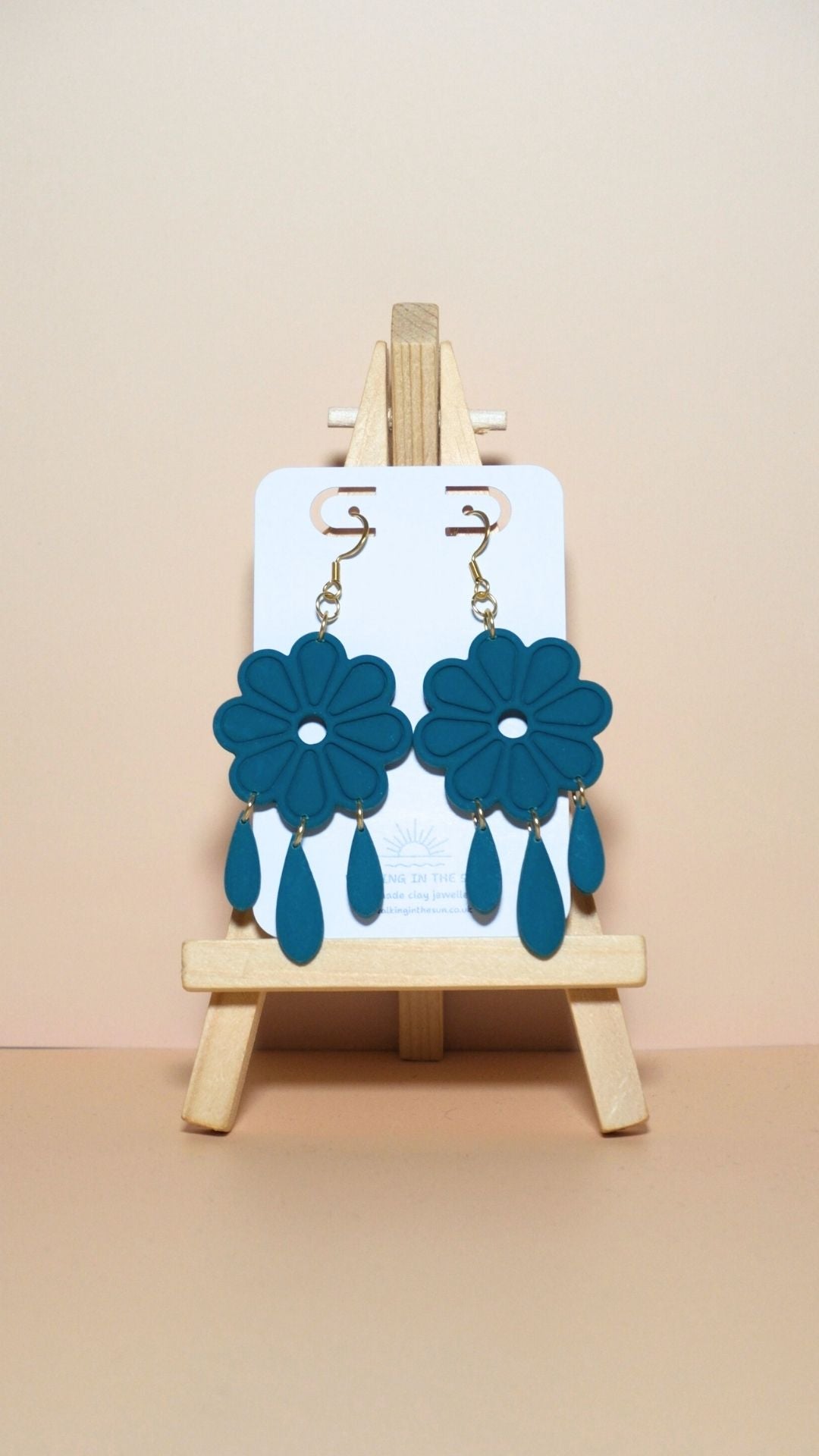Handmade floral with dangles polymer clay earrings in ice blue