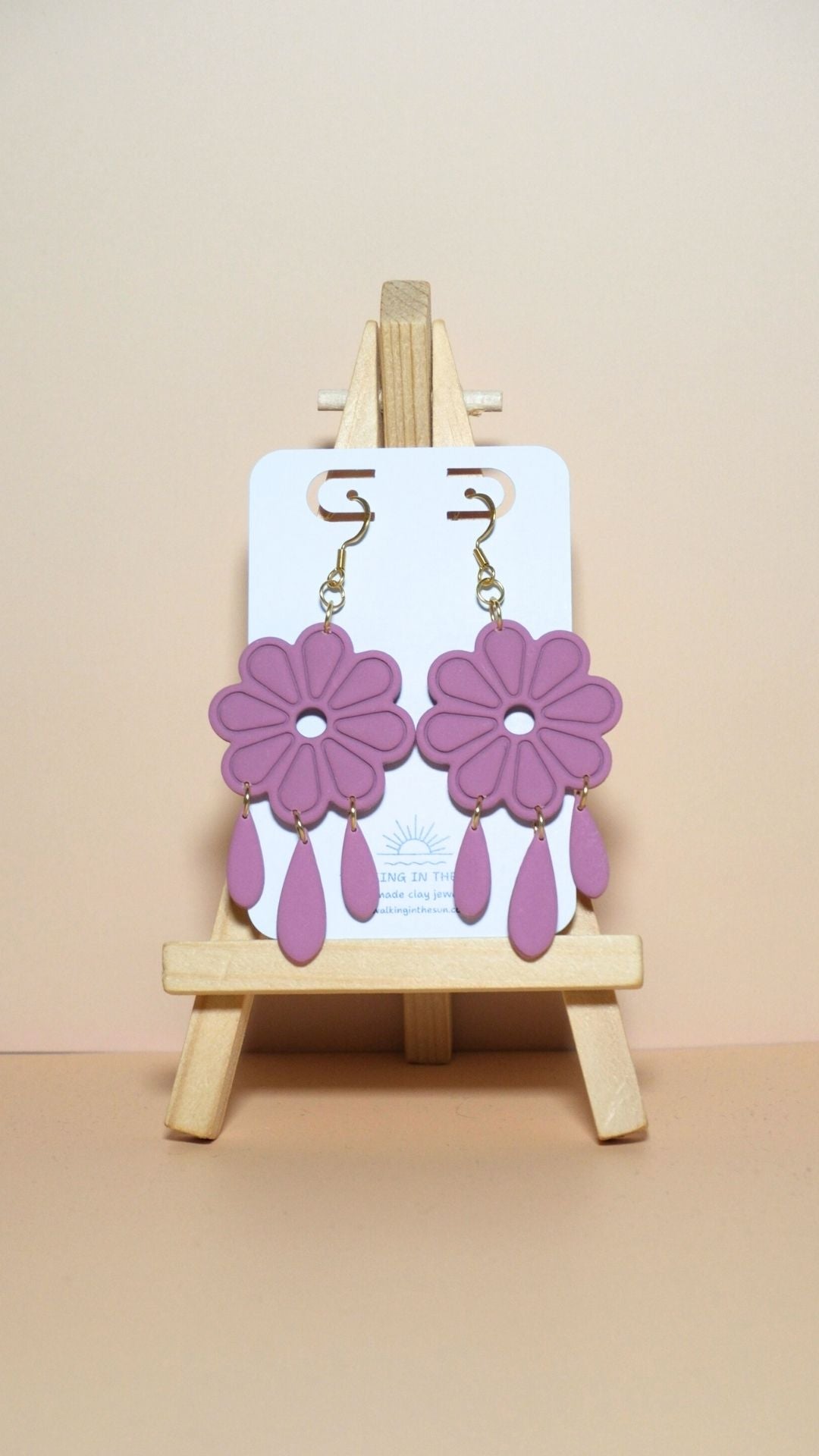 Handmade floral with dangles polymer clay earrings in magnolia pink