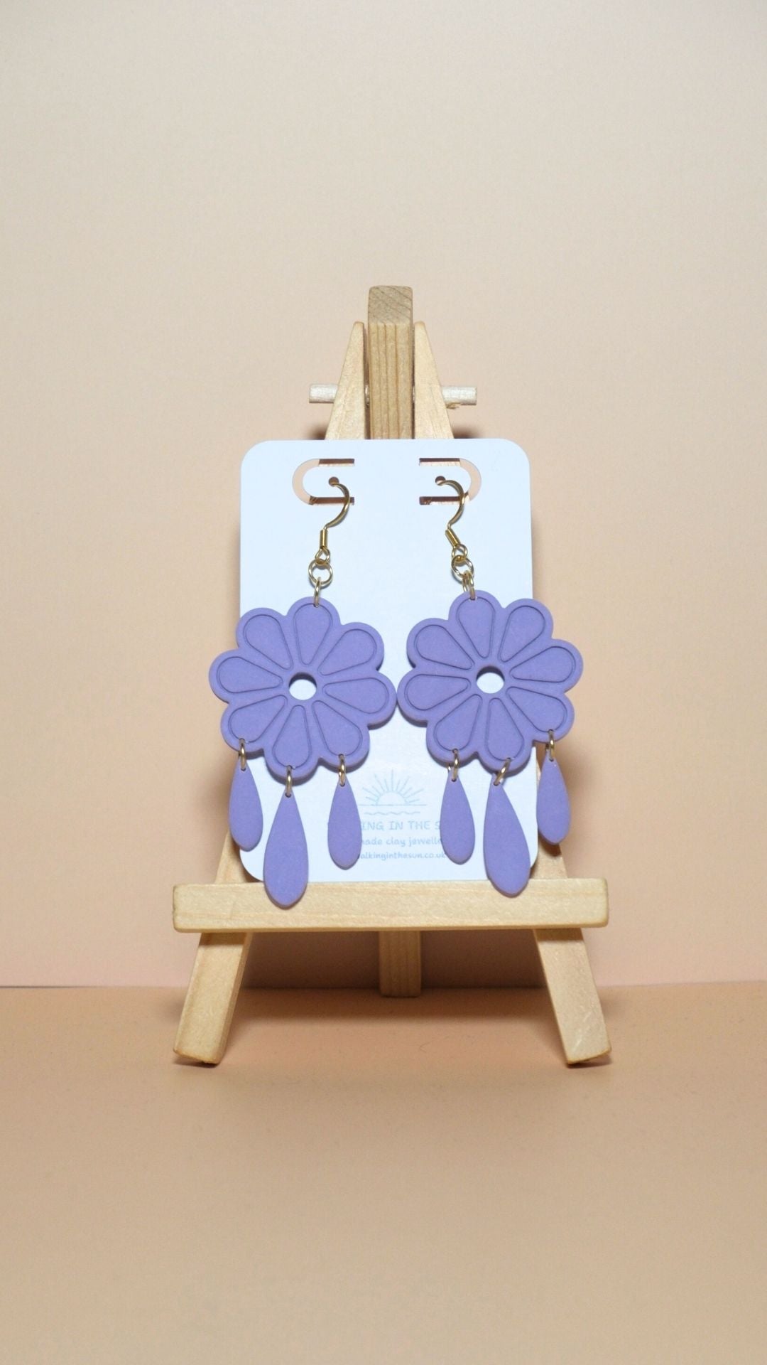 Handmade floral with dangles polymer clay earrings in orchid lilac