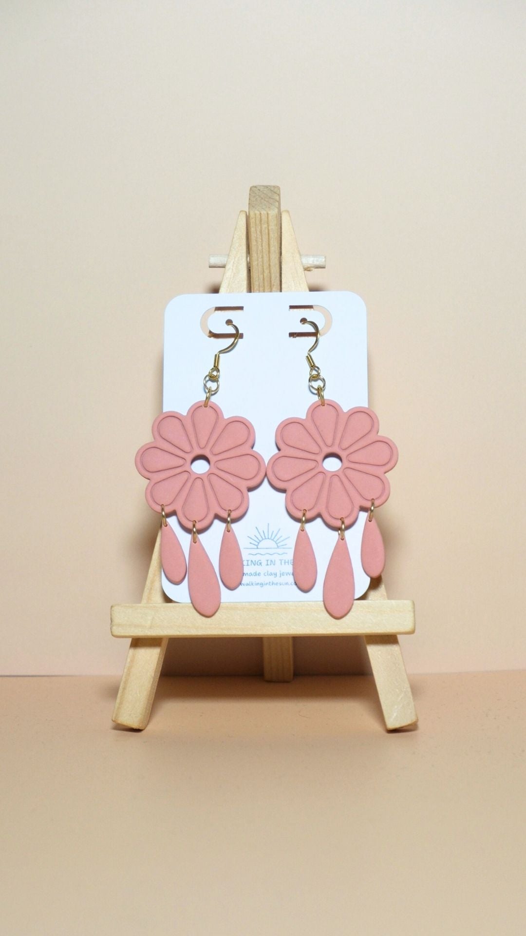 Handmade floral with dangles polymer clay earrings in peach orange