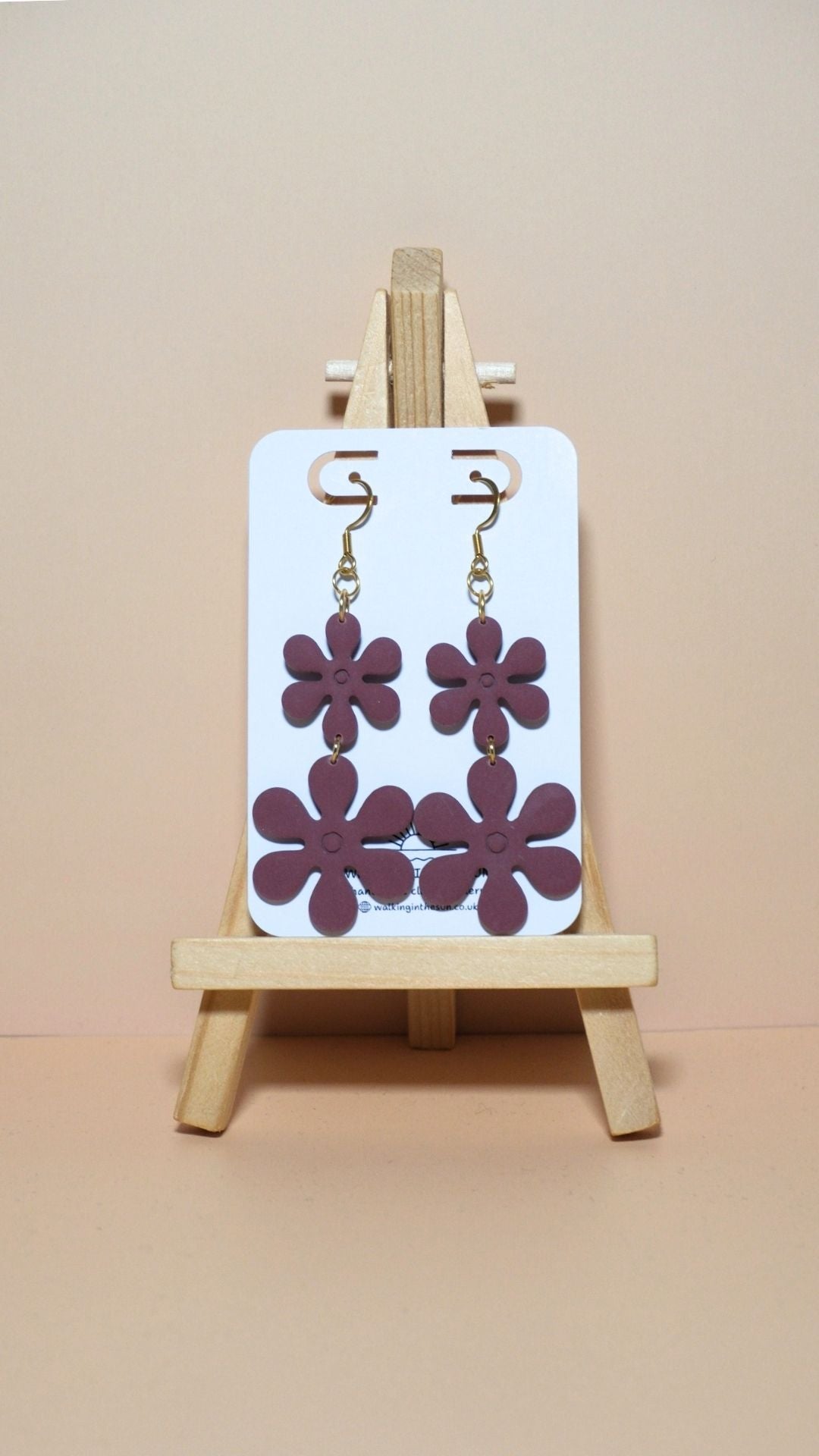Handmade flower stack polymer clay earrings in berry red