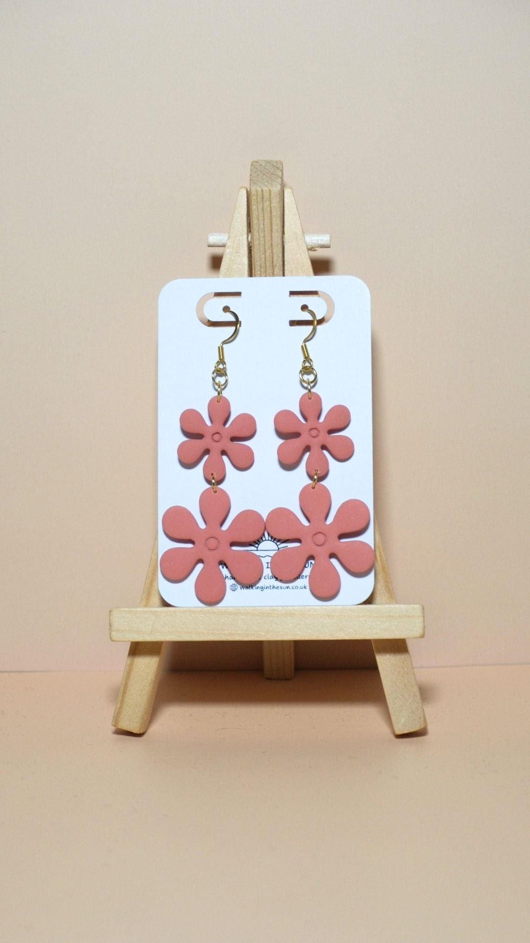 Handmade flower stack polymer clay earrings in coral pink