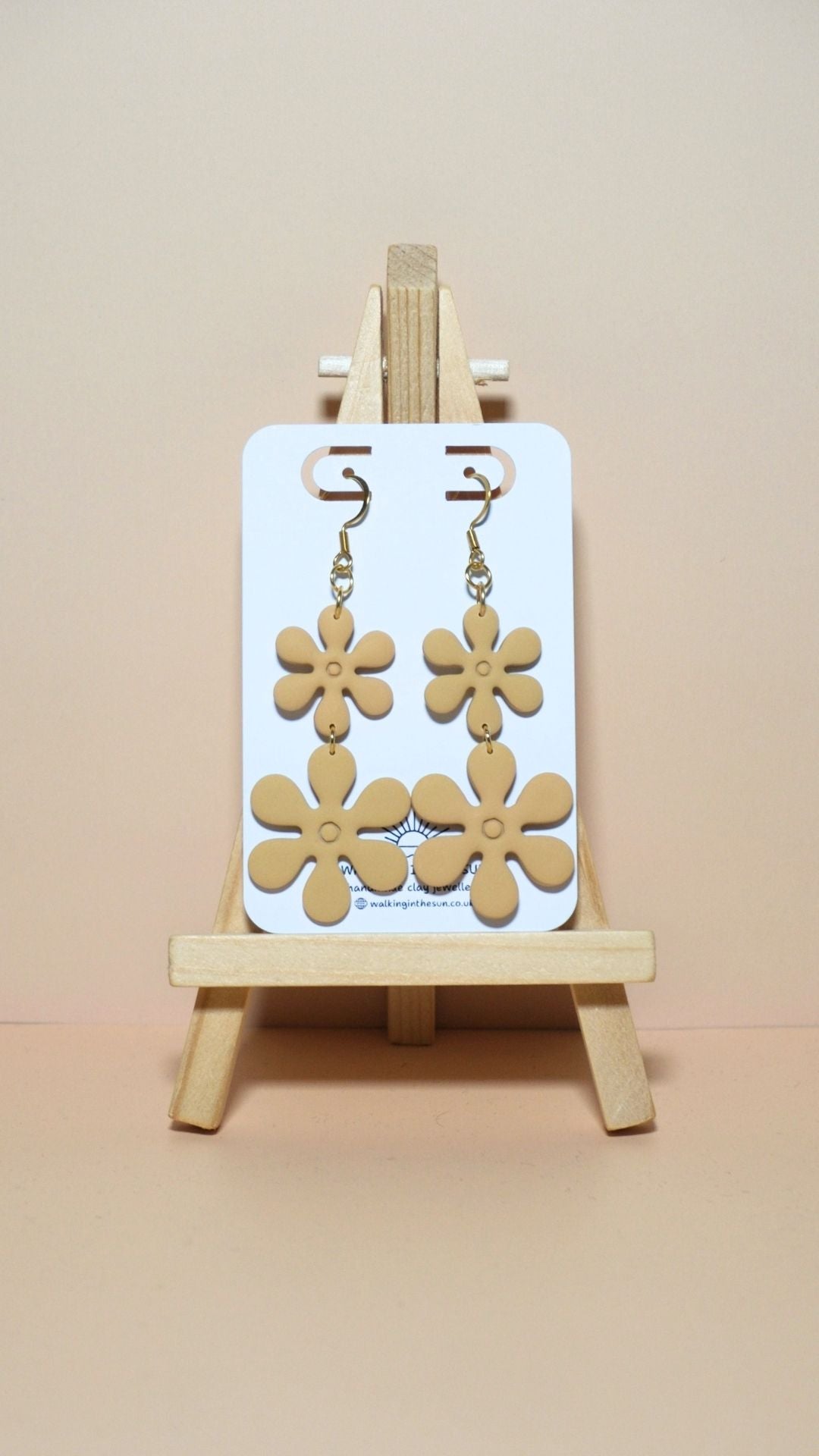 Handmade flower stack polymer clay earrings in daffodil yellow