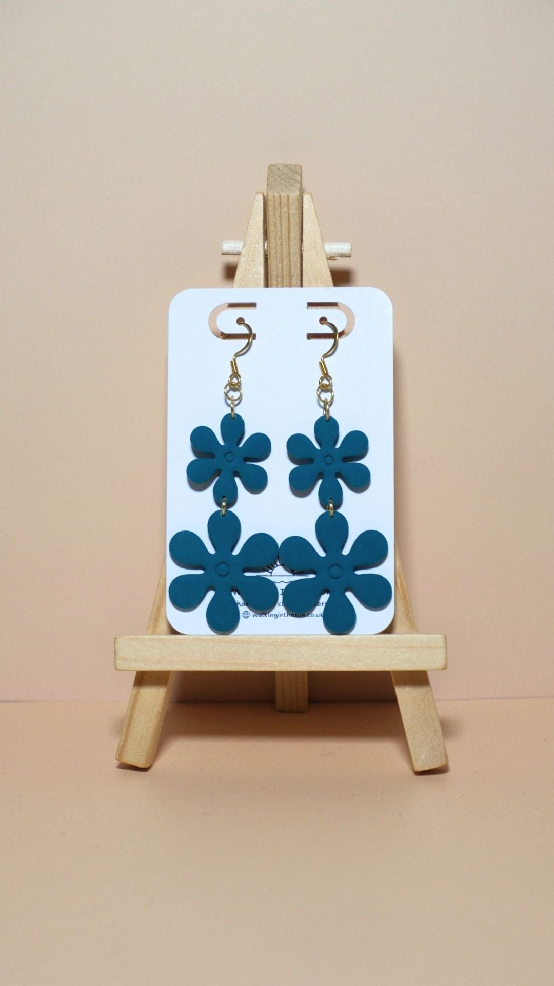 Handmade flower stack polymer clay earrings in ice blue