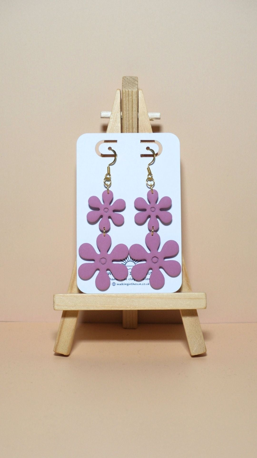 Handmade flower stack polymer clay earrings in magnolia pink