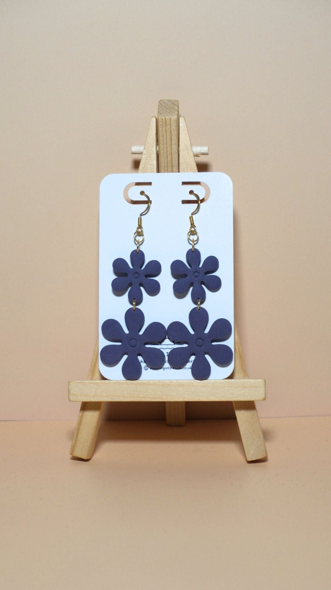 Handmade flower stack polymer clay earrings in plum purple