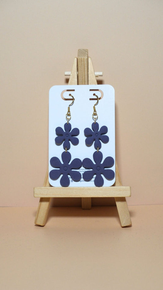 Handmade flower stack polymer clay earrings in plum purple