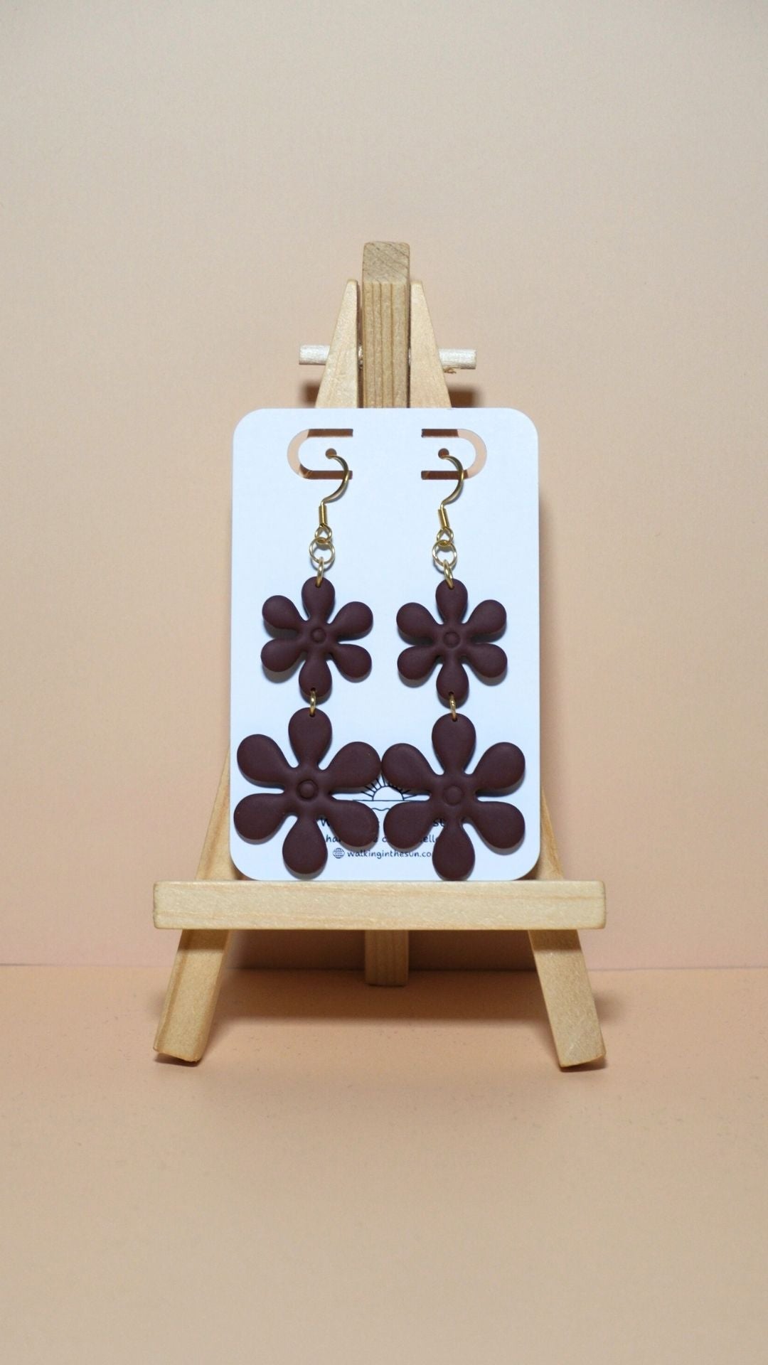 Handmade flower stack polymer clay earrings in wine red