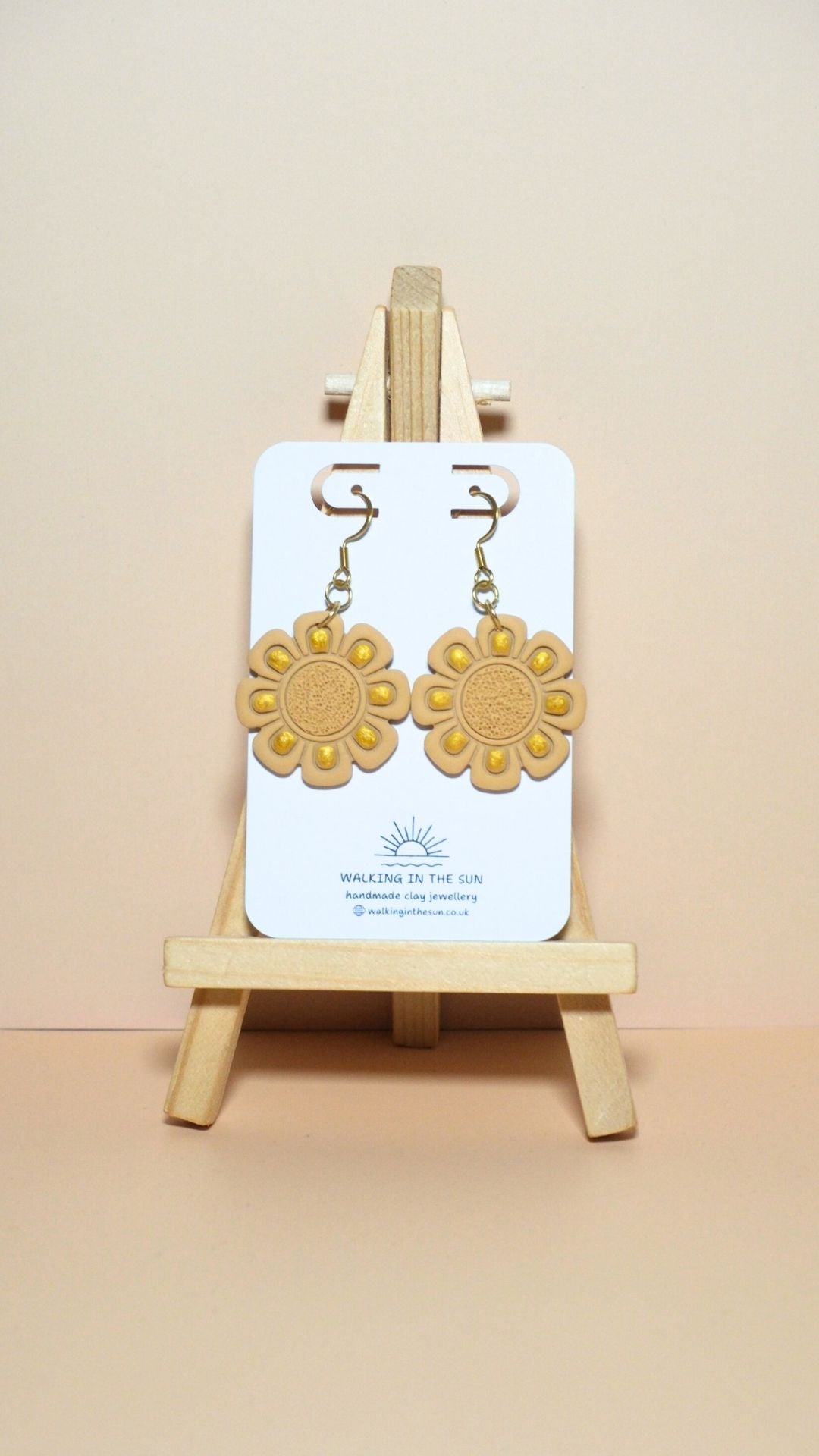 Handmade flower with gold detailing polymer clay earrings in daffodil yellow