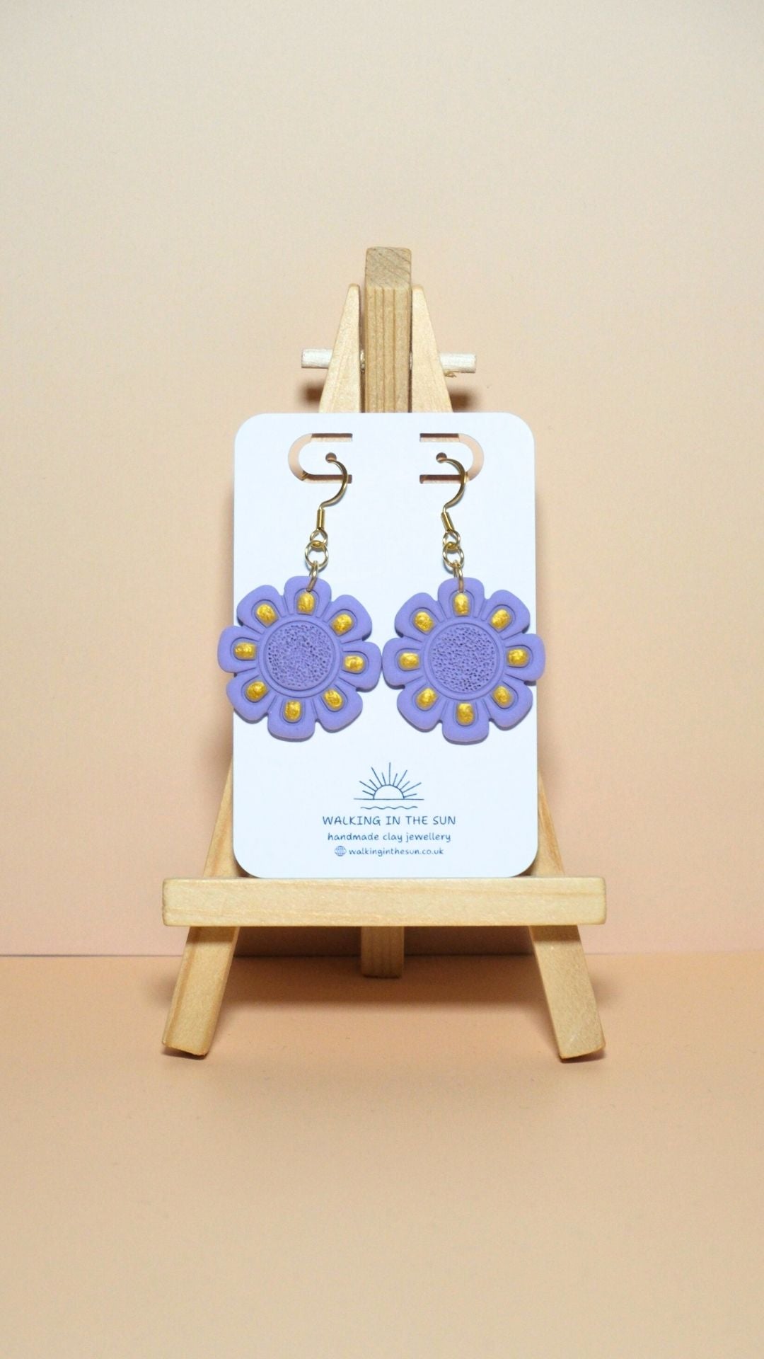 Handmade flower with gold detailing polymer clay earrings in orchid lilac